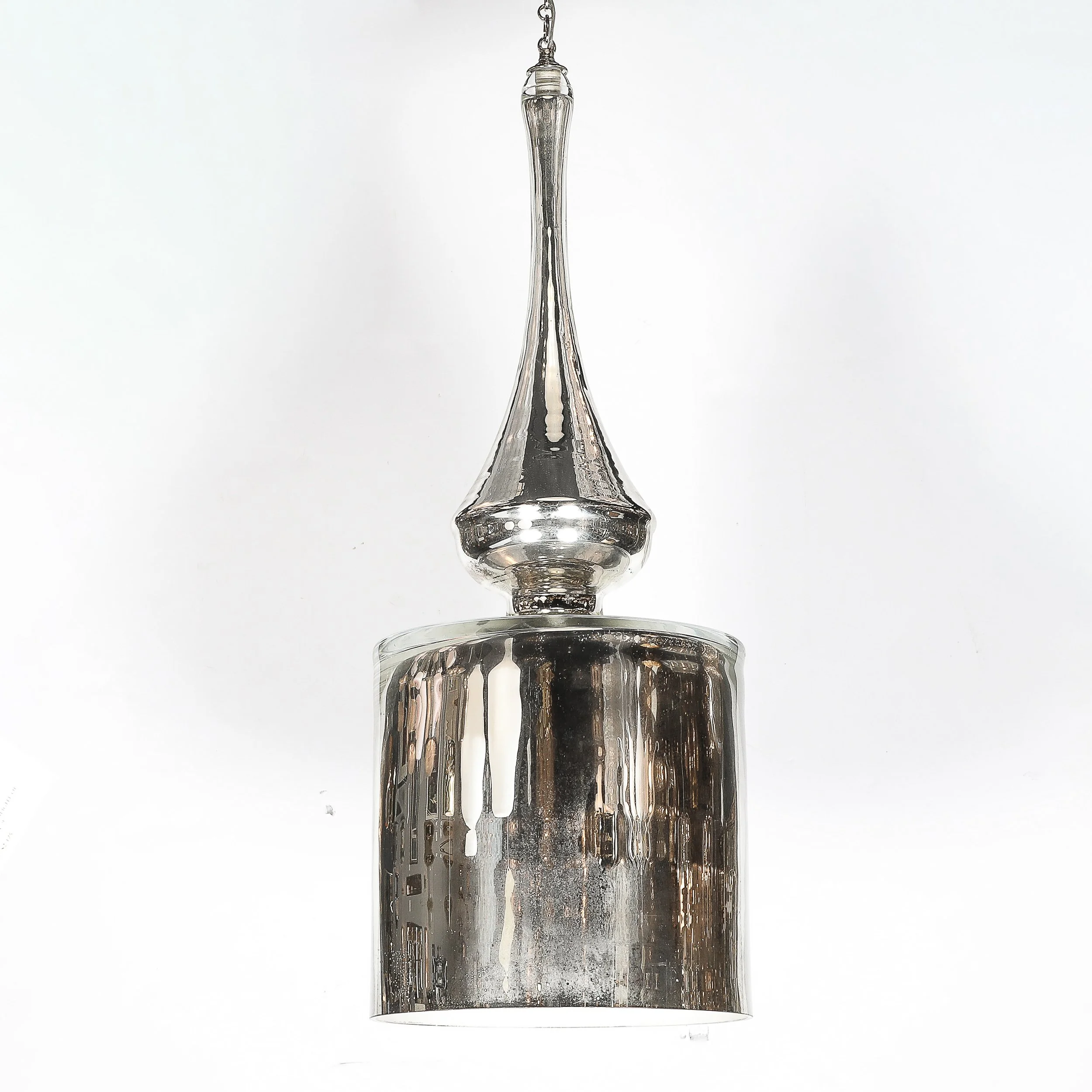 Modernist Hand-Blown Murano Mercury Glass Pendant Chandelier w/ Chrome Fittings — image 8