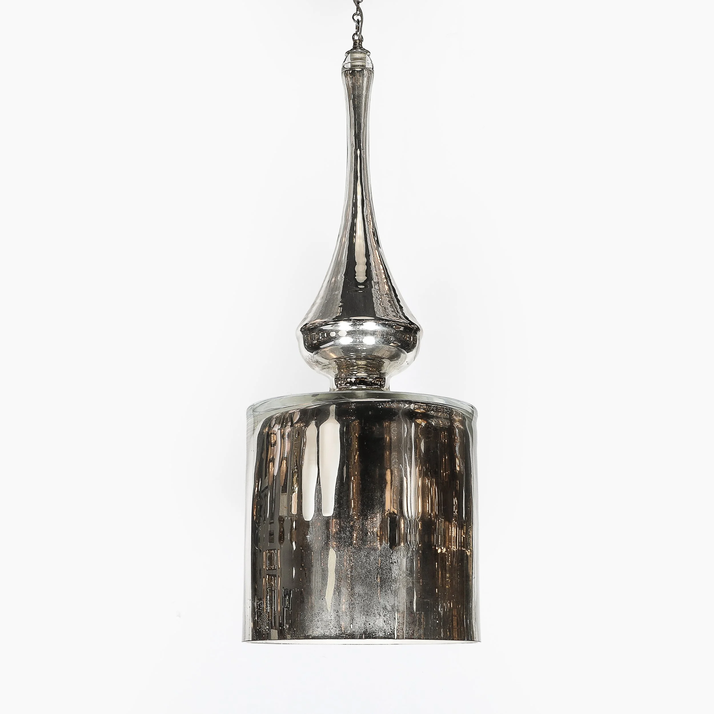Modernist Hand-Blown Murano Mercury Glass Pendant Chandelier w/ Chrome Fittings — image 9