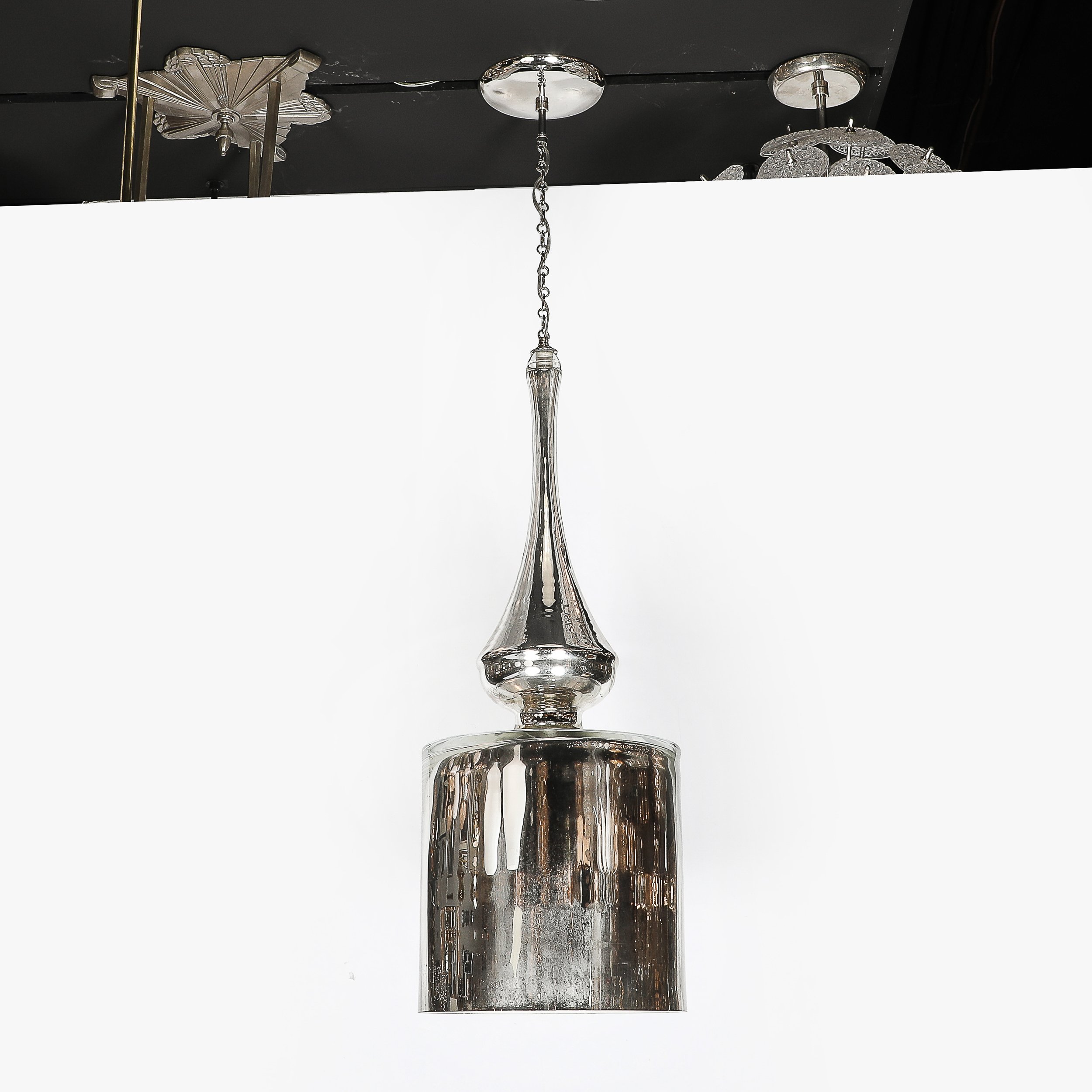 Modernist Hand-Blown Murano Mercury Glass Pendant Chandelier w/ Chrome Fittings — image 10