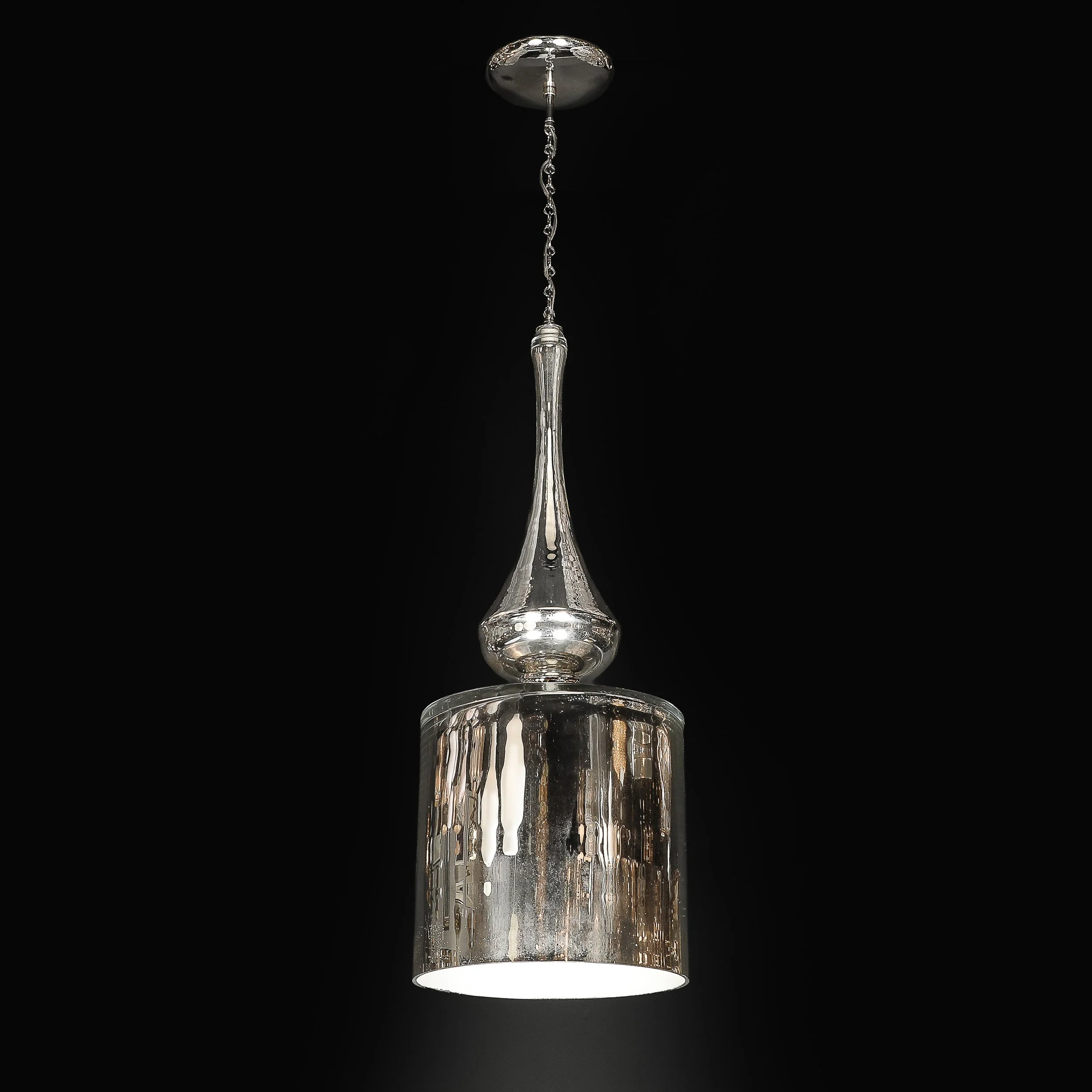Modernist Hand-Blown Murano Mercury Glass Pendant Chandelier w/ Chrome Fittings — image 11