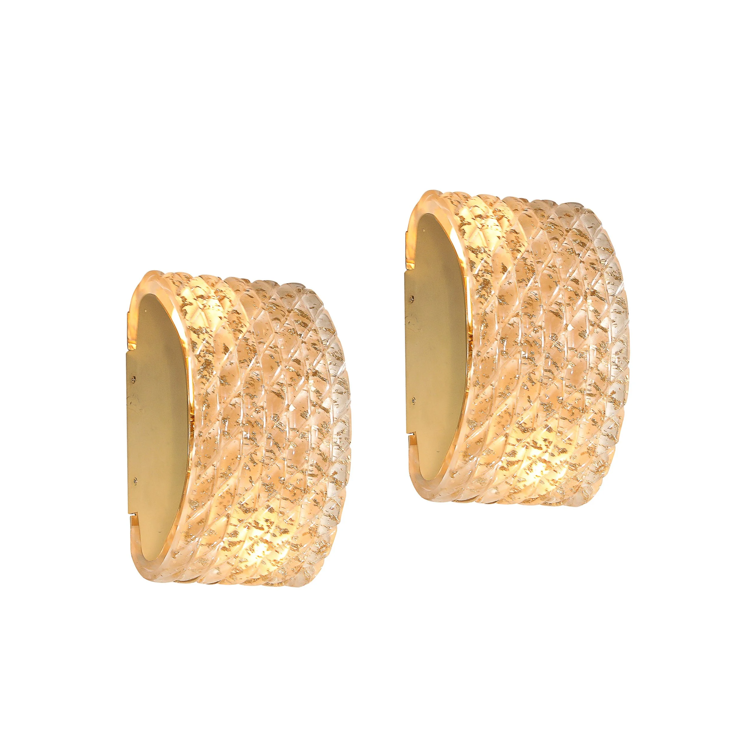 Pair of Modernist Hand-Blown Murano Braided Motif Glass Sconces w/ 24 Karat Gold — image 1