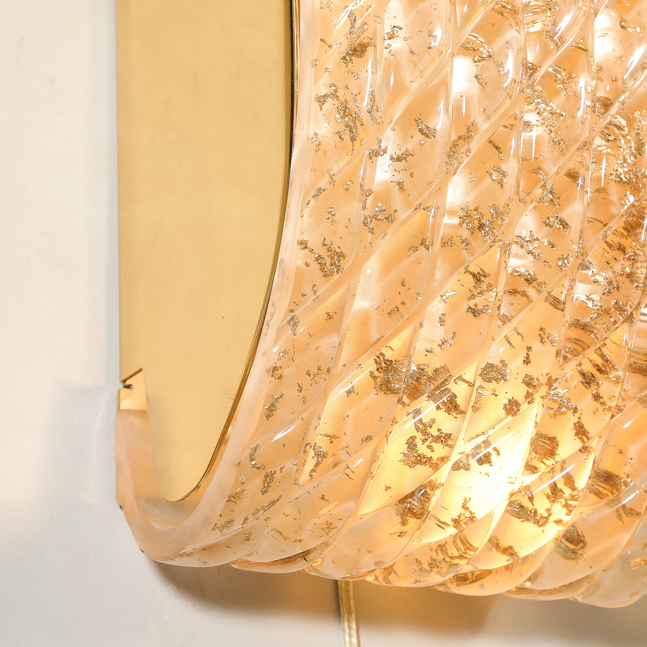 Pair of Modernist Hand-Blown Murano Braided Motif Glass Sconces w/ 24 Karat Gold — image 3