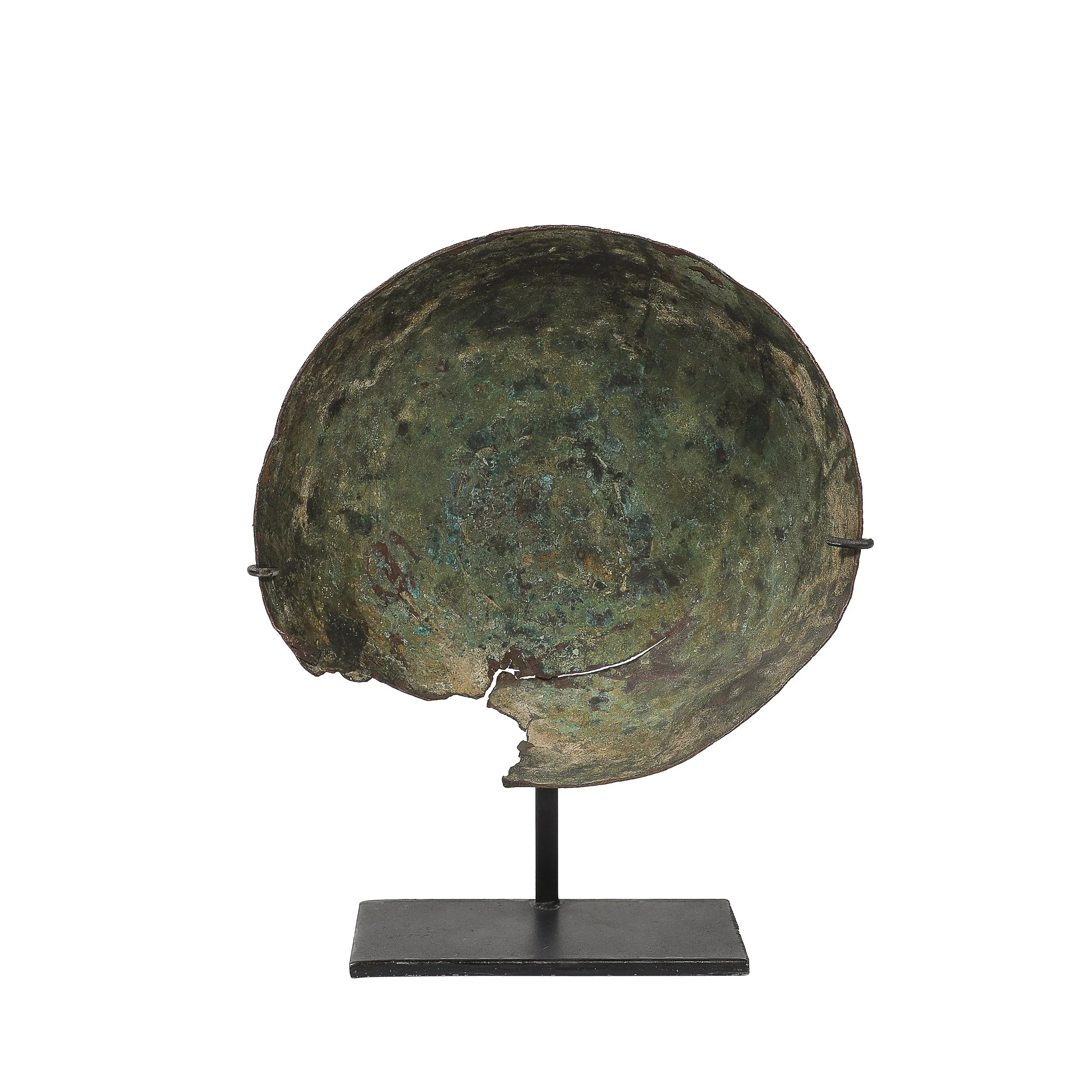 Antique Eastern Mediterranean Patinated Copper Bowl on Museum Stand — image 1