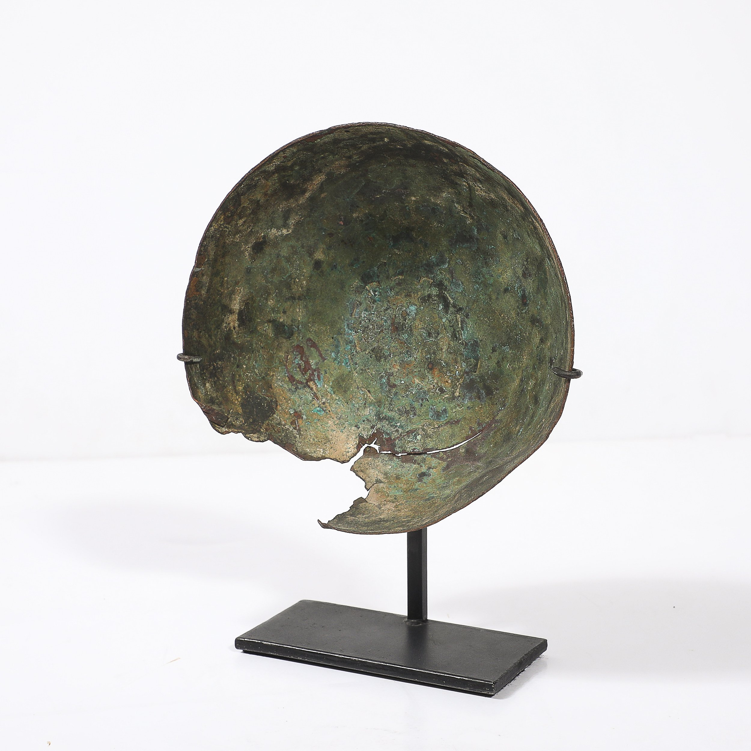 Antique Eastern Mediterranean Patinated Copper Bowl on Museum Stand — image 2
