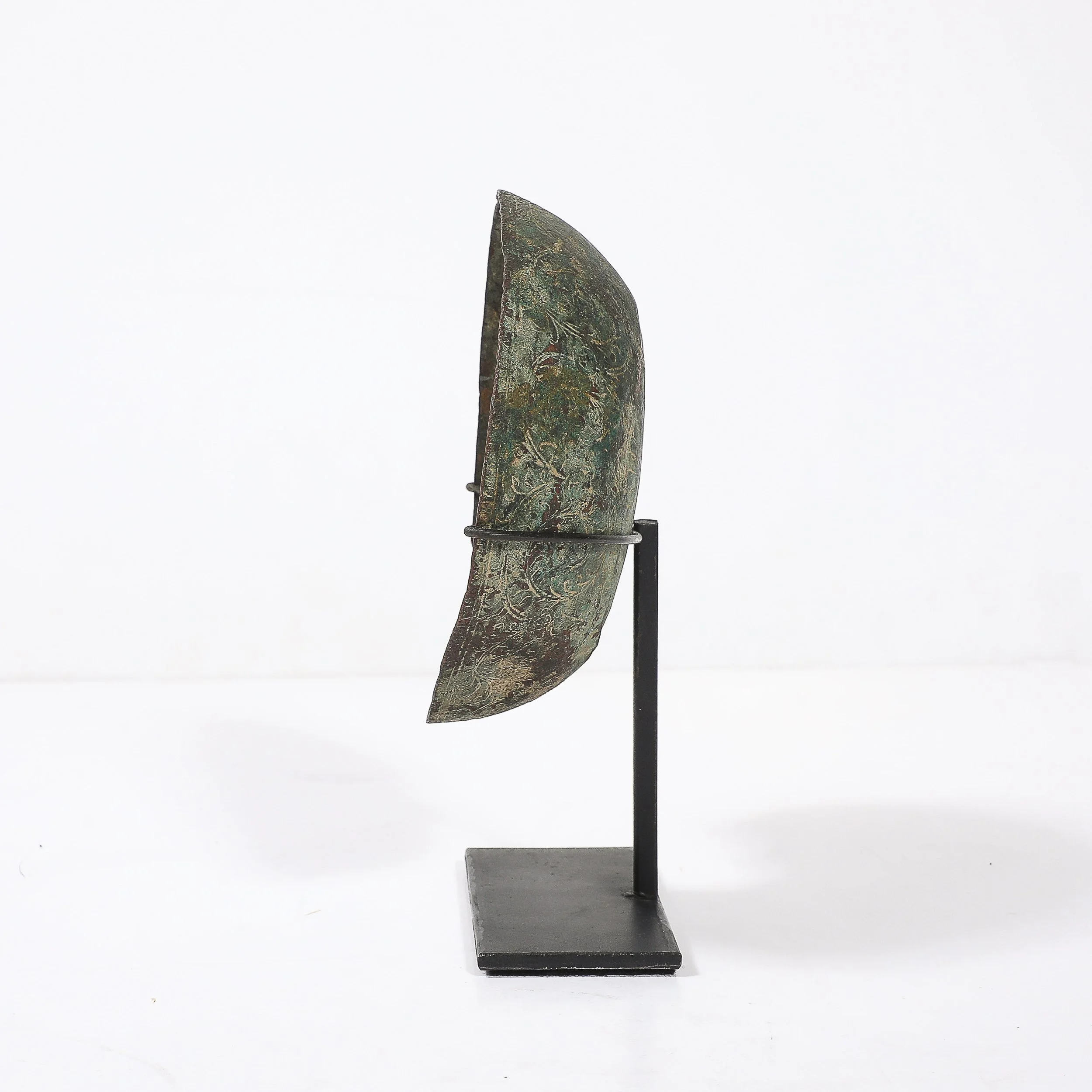 Antique Eastern Mediterranean Patinated Copper Bowl on Museum Stand — image 3