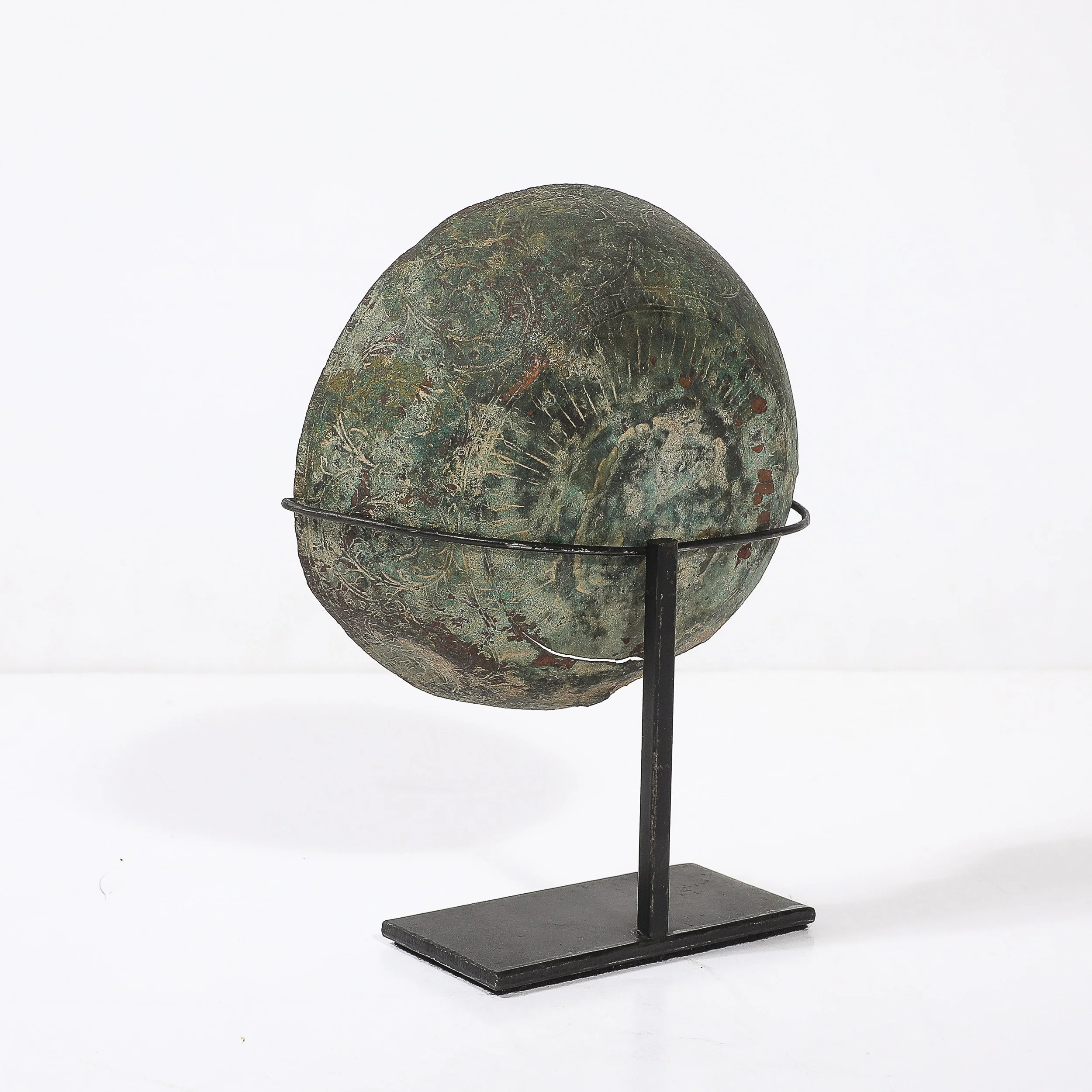 Antique Eastern Mediterranean Patinated Copper Bowl on Museum Stand — image 4