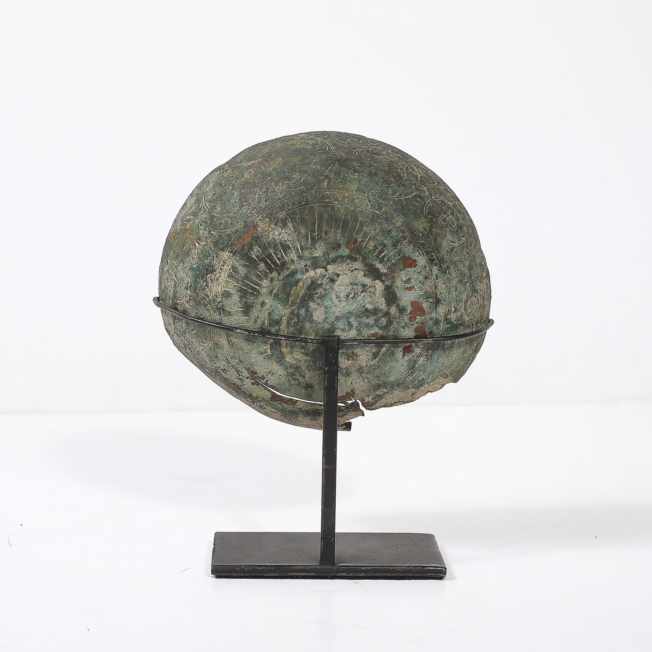 Antique Eastern Mediterranean Patinated Copper Bowl on Museum Stand — image 5