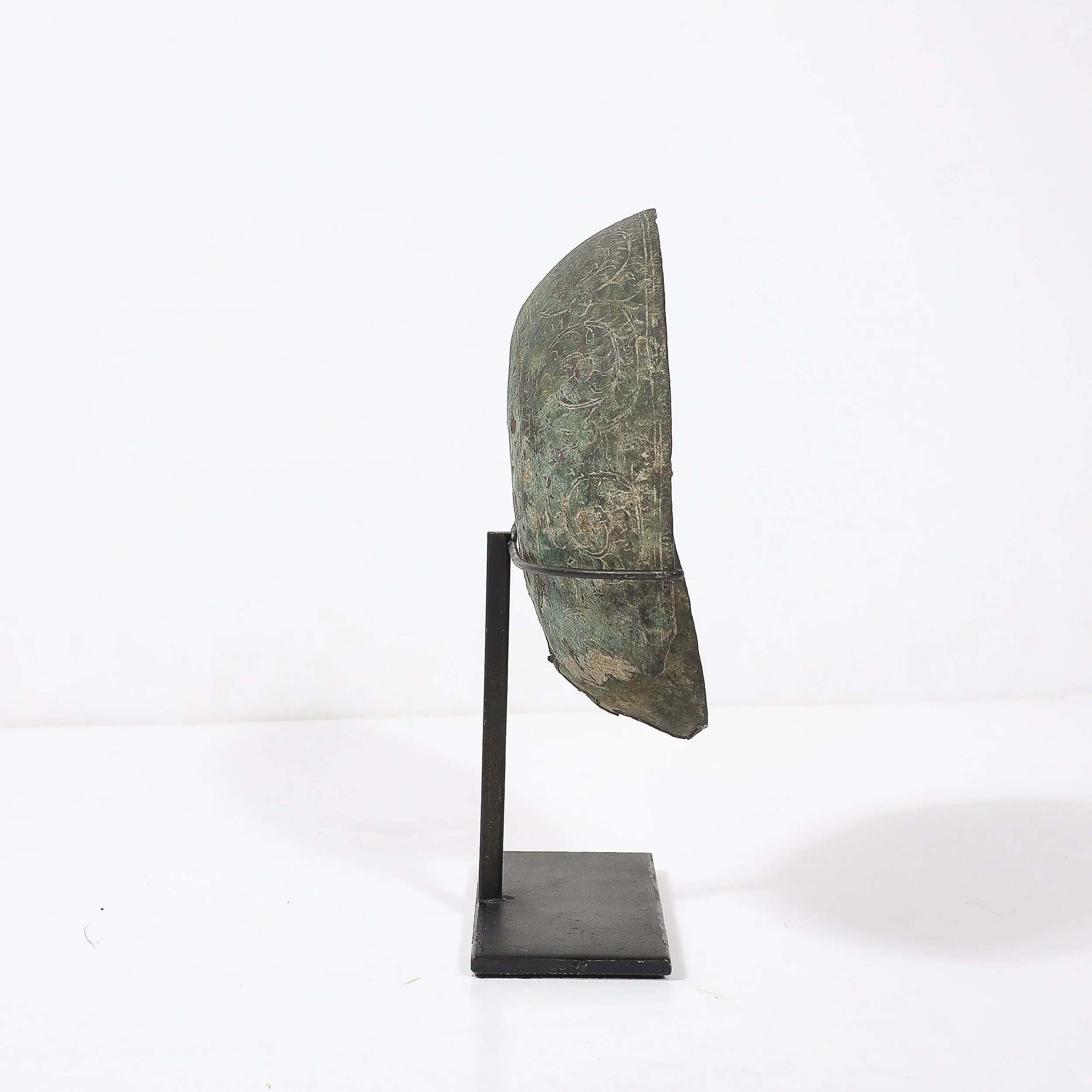 Antique Eastern Mediterranean Patinated Copper Bowl on Museum Stand — image 6