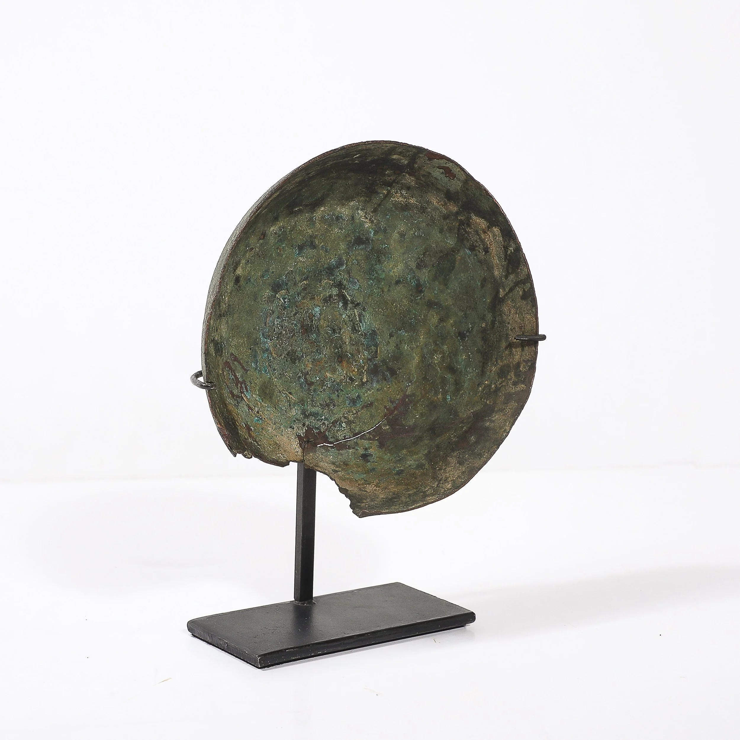 Antique Eastern Mediterranean Patinated Copper Bowl on Museum Stand — image 7
