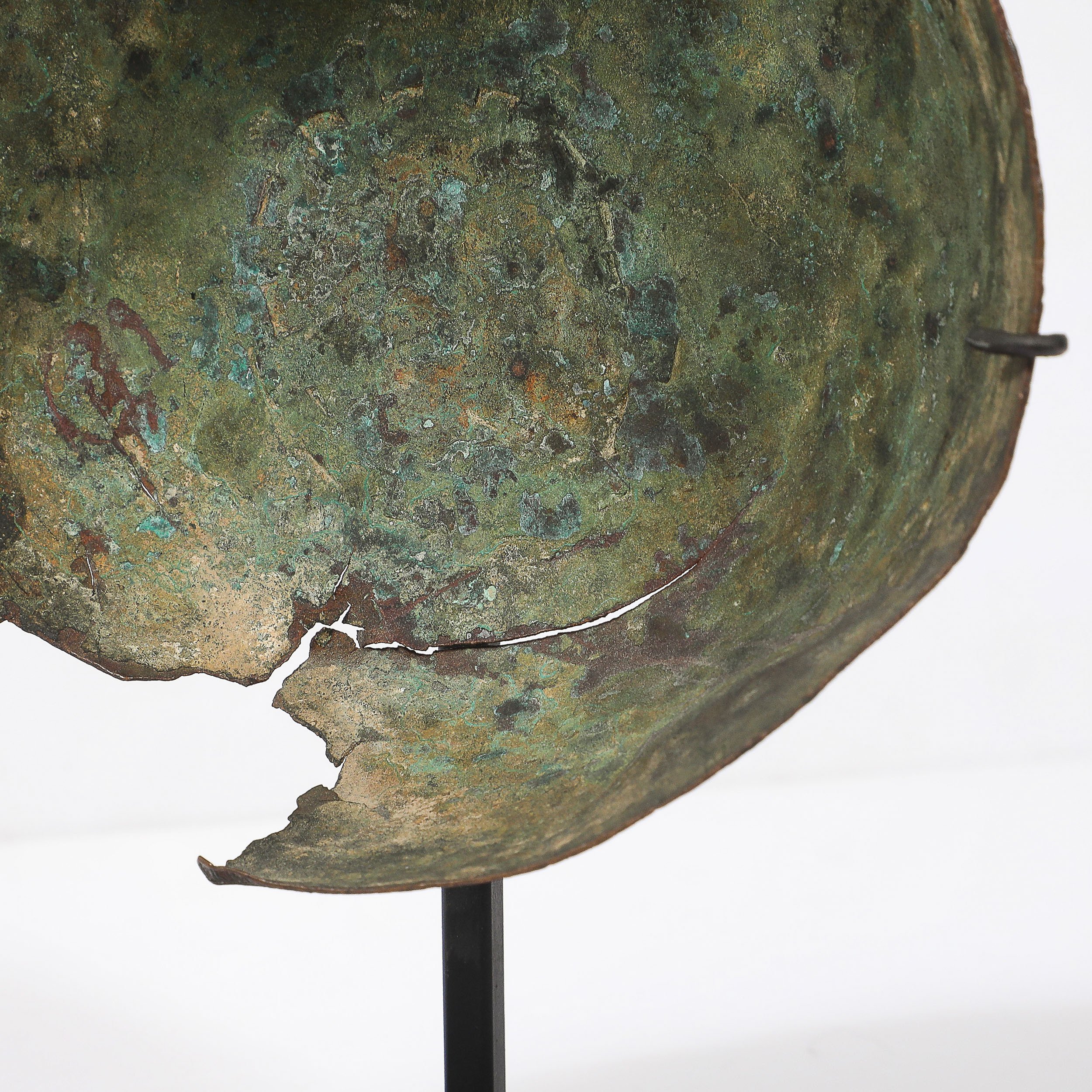 Antique Eastern Mediterranean Patinated Copper Bowl on Museum Stand — image 9
