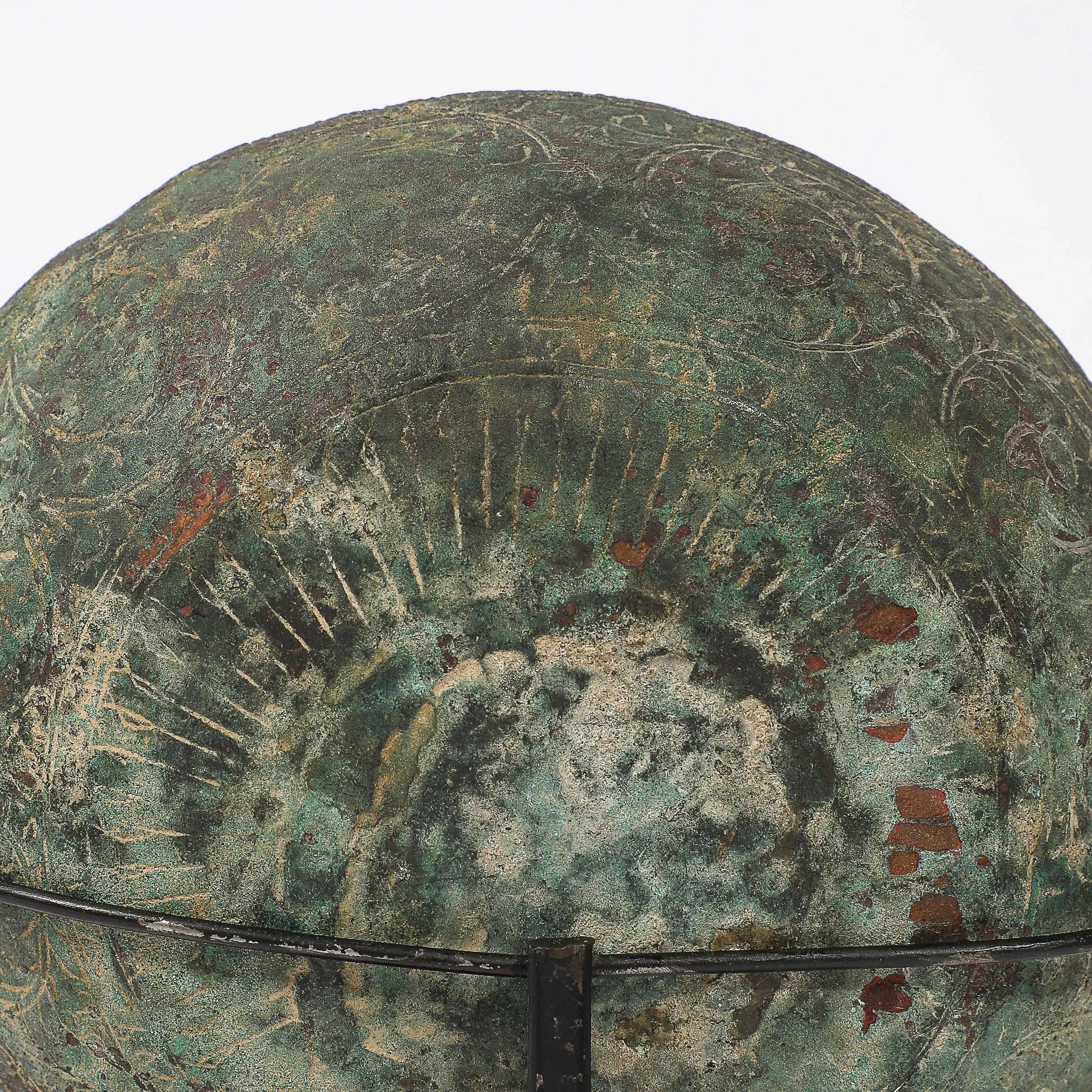Antique Eastern Mediterranean Patinated Copper Bowl on Museum Stand — image 10