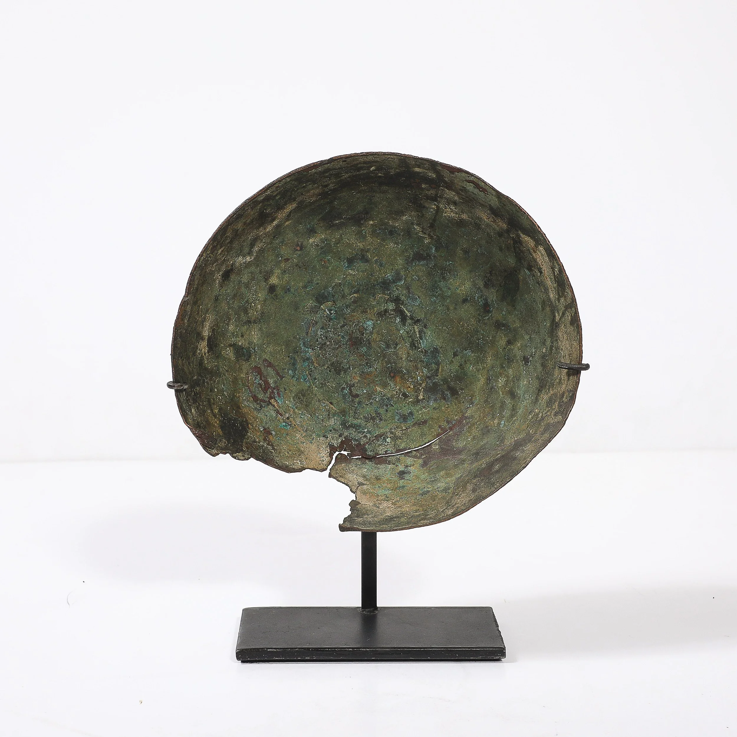 Antique Eastern Mediterranean Patinated Copper Bowl on Museum Stand — image 11