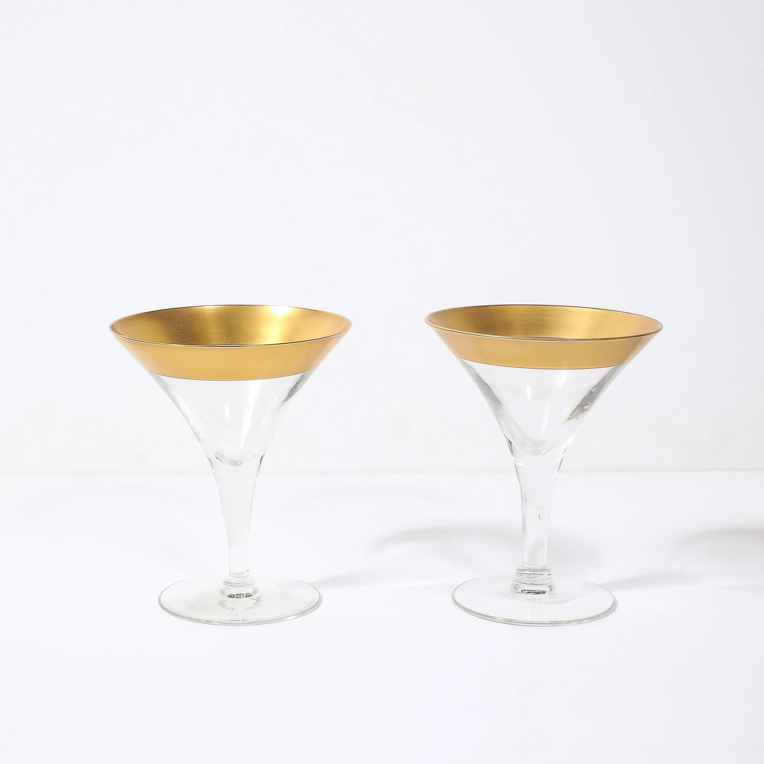 Set of 12 Mid-Century Modernist Gilt Rimmed Martini Glasses by Dorothy Thorpe — image 6