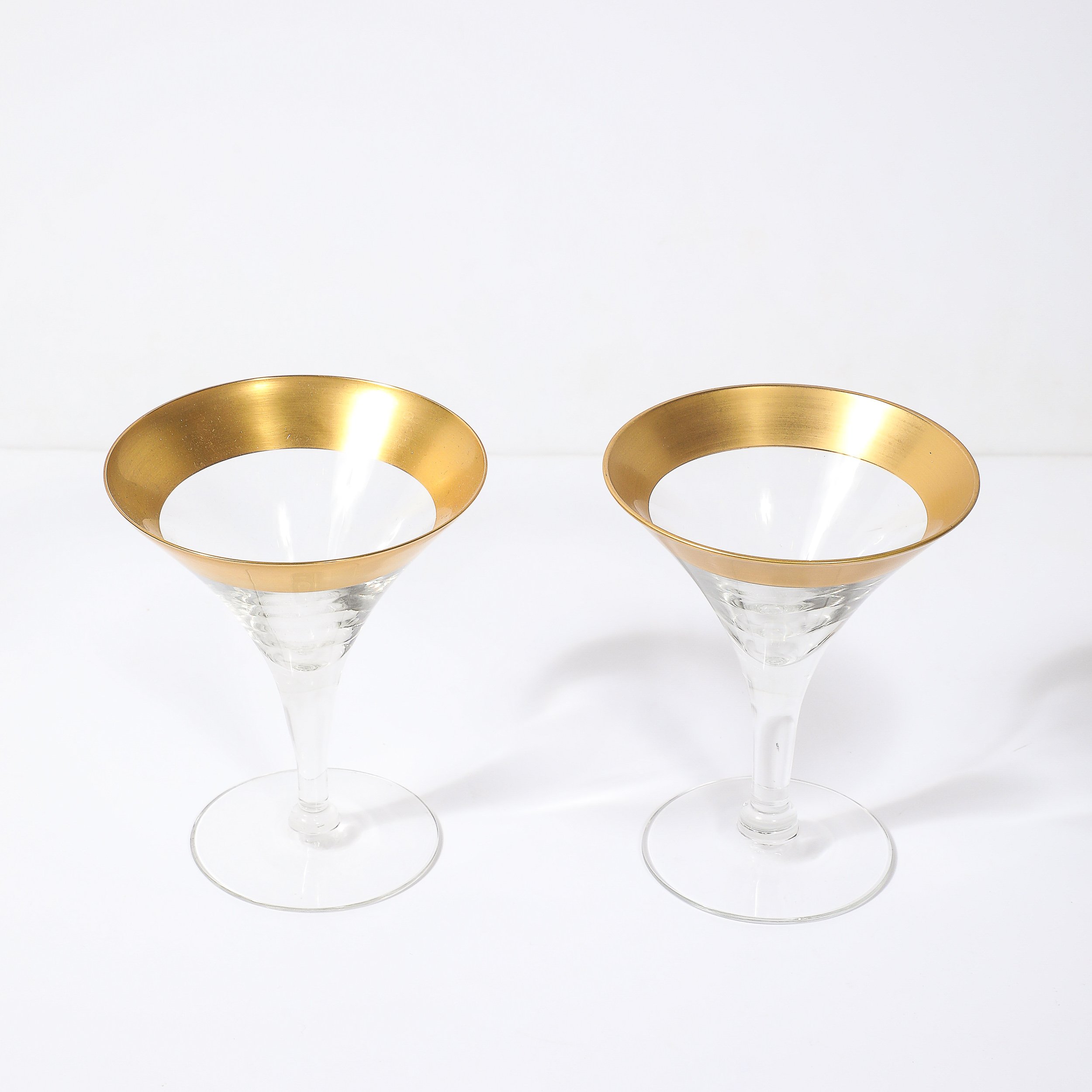 Set of 12 Mid-Century Modernist Gilt Rimmed Martini Glasses by Dorothy Thorpe — image 7