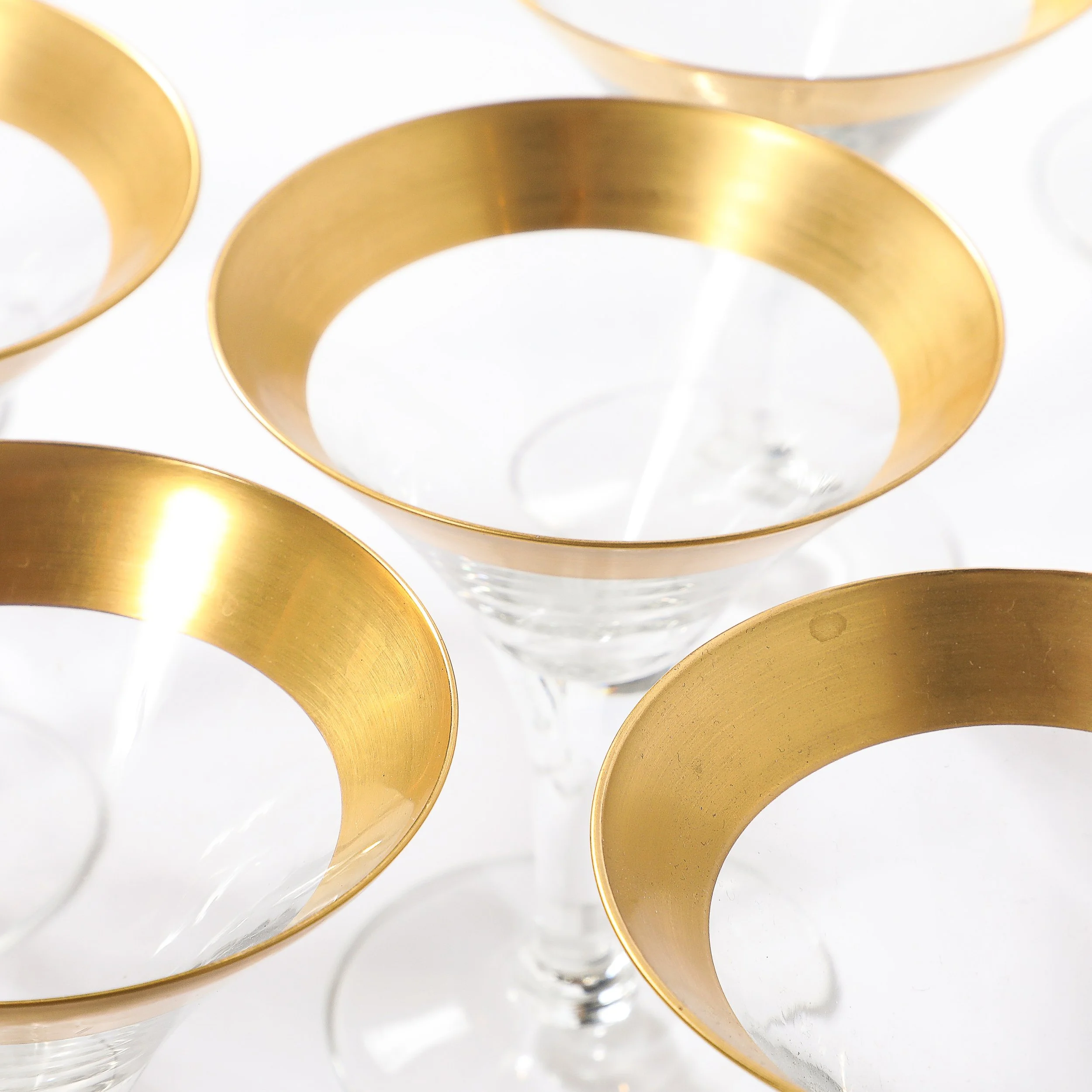 Set of 12 Mid-Century Modernist Gilt Rimmed Martini Glasses by Dorothy Thorpe — image 10