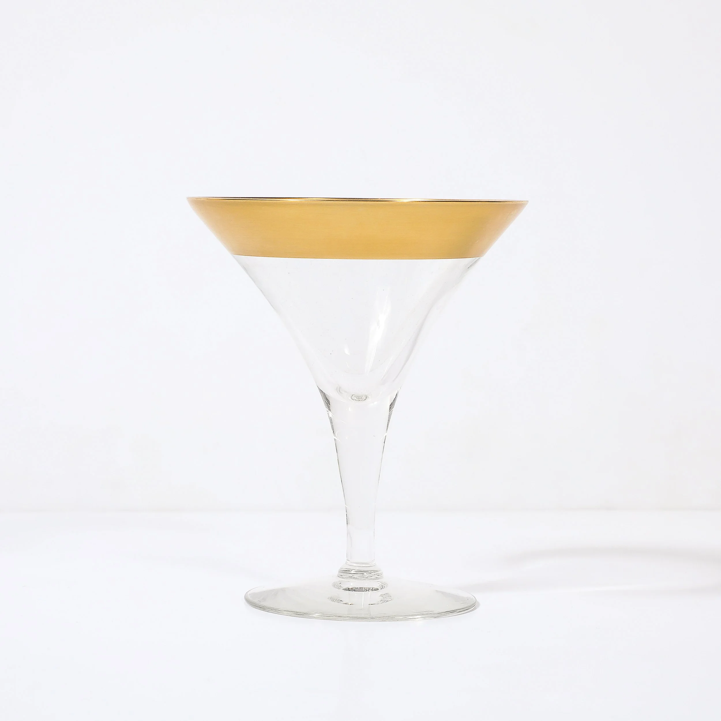Set of 12 Mid-Century Modernist Gilt Rimmed Martini Glasses by Dorothy Thorpe — image 11