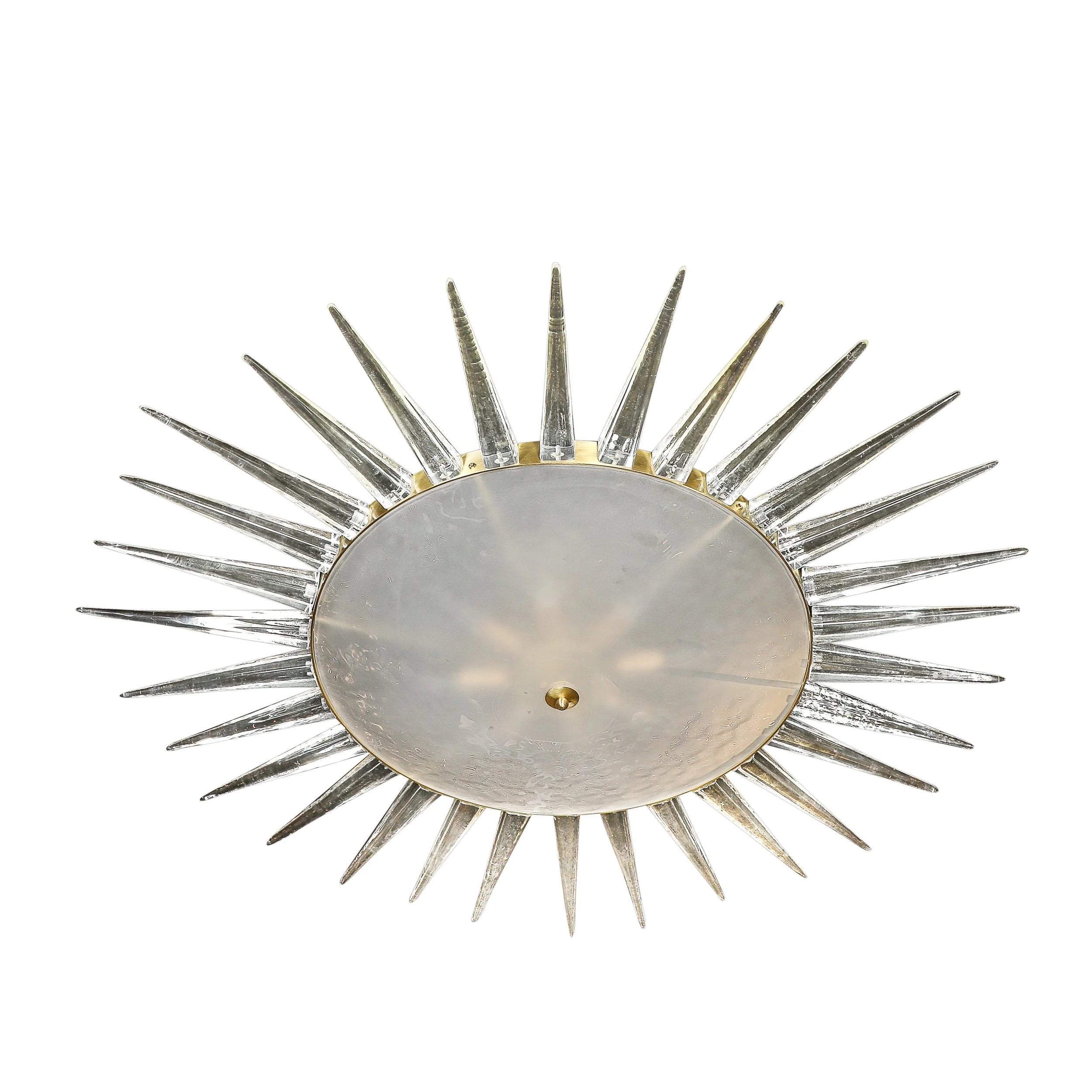 Modernist Brass Fitted Hand-Blown Murano Glass Starburst Spike Form Chandelier — image 1