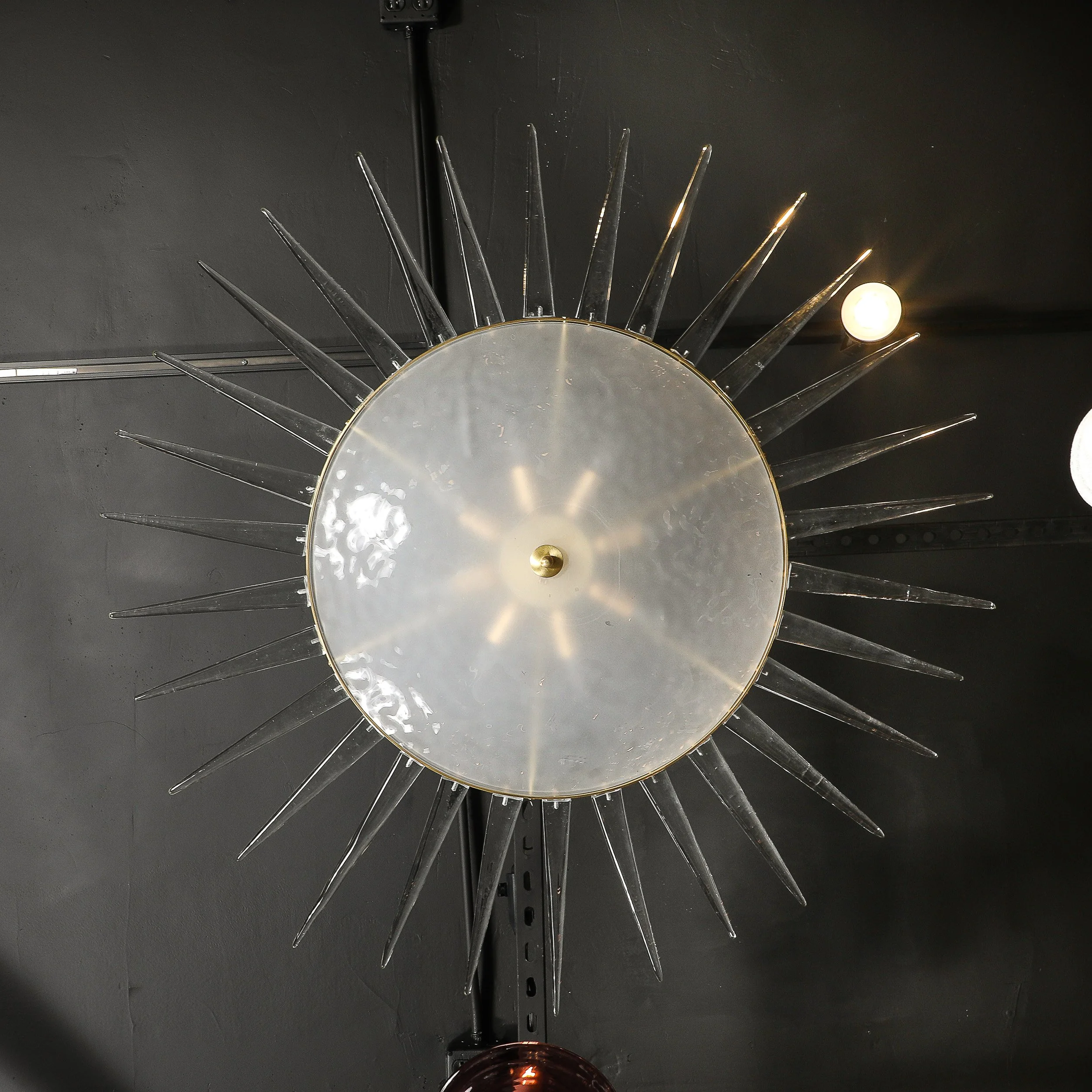 Modernist Brass Fitted Hand-Blown Murano Glass Starburst Spike Form Chandelier — image 3