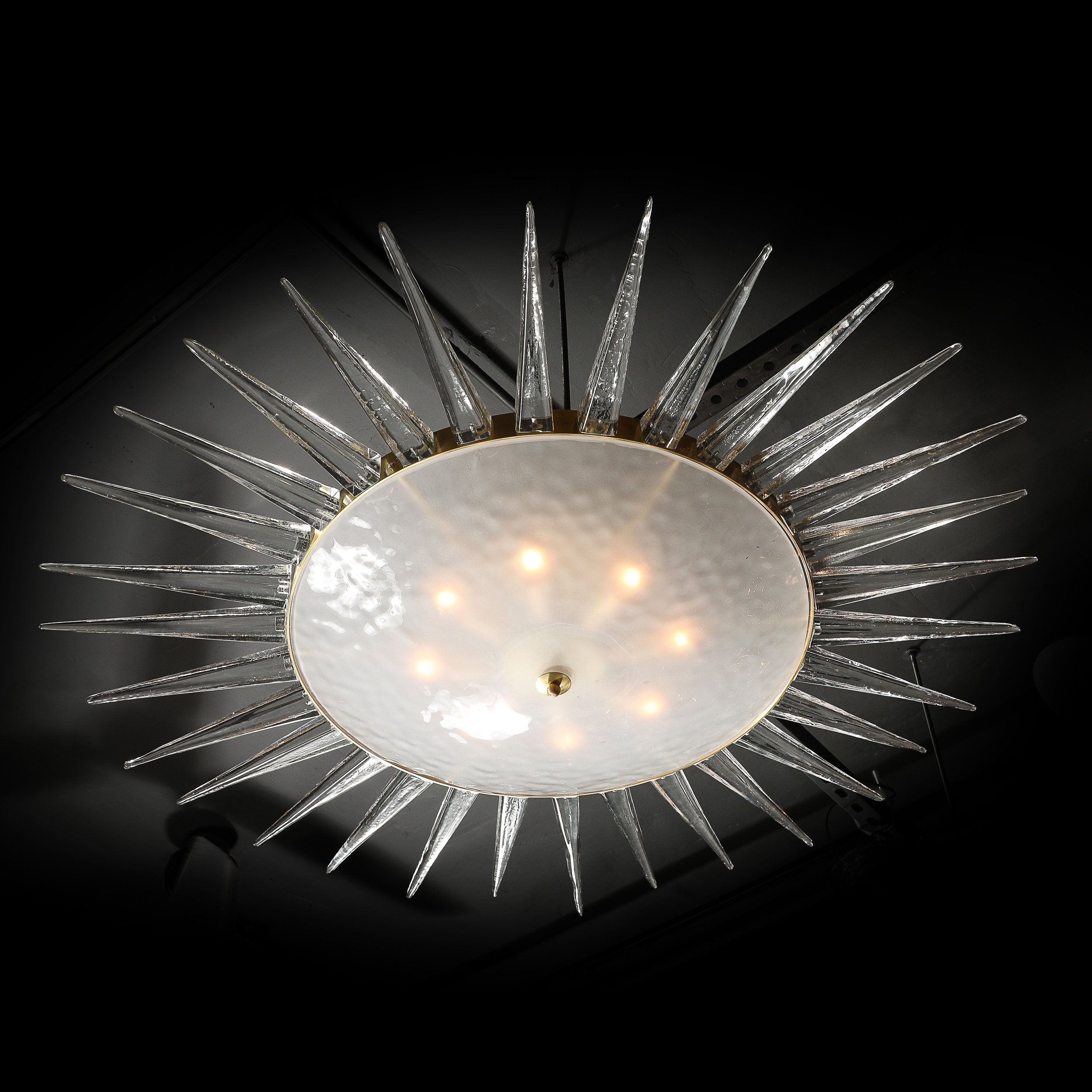 Modernist Brass Fitted Hand-Blown Murano Glass Starburst Spike Form Chandelier — image 4