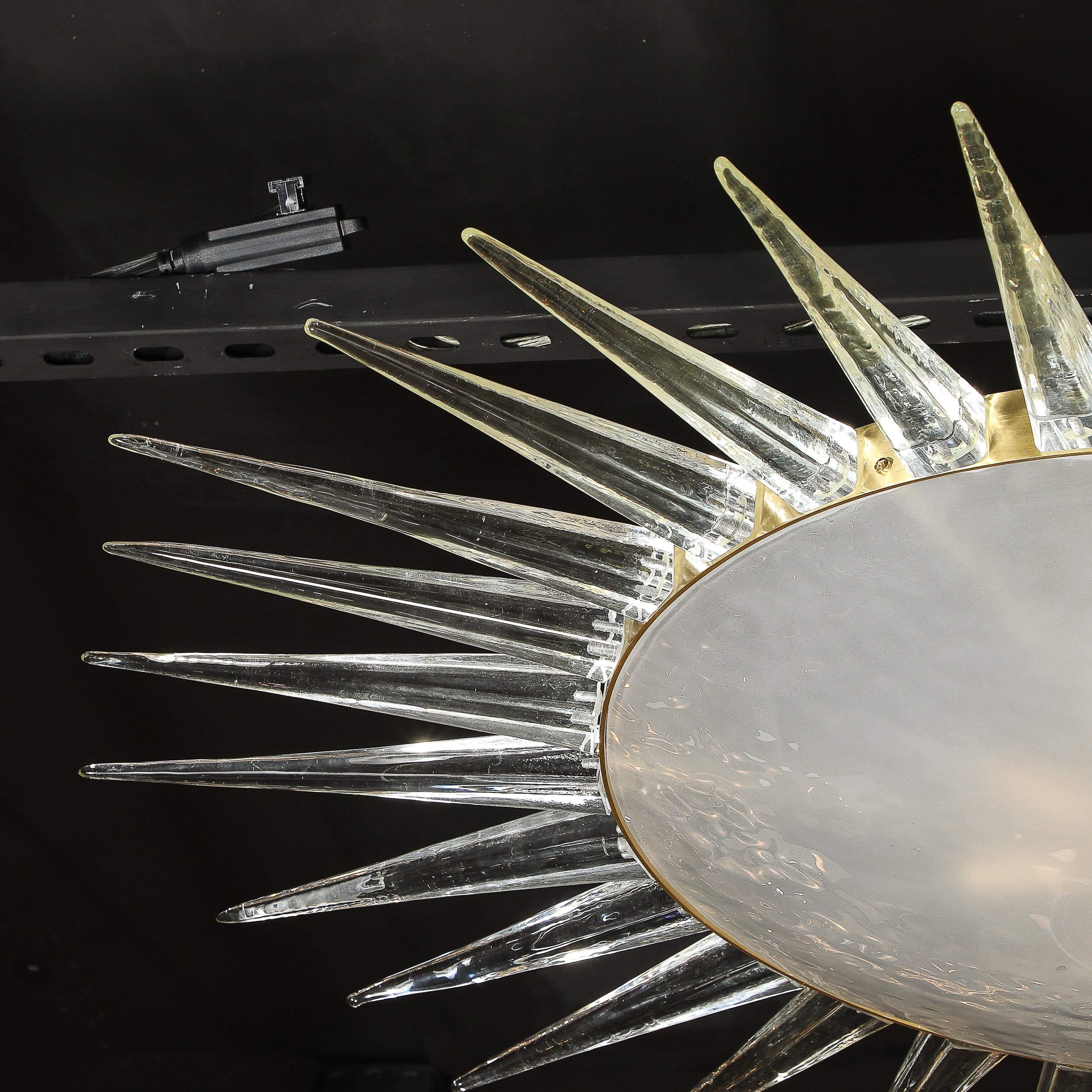 Modernist Brass Fitted Hand-Blown Murano Glass Starburst Spike Form Chandelier — image 7