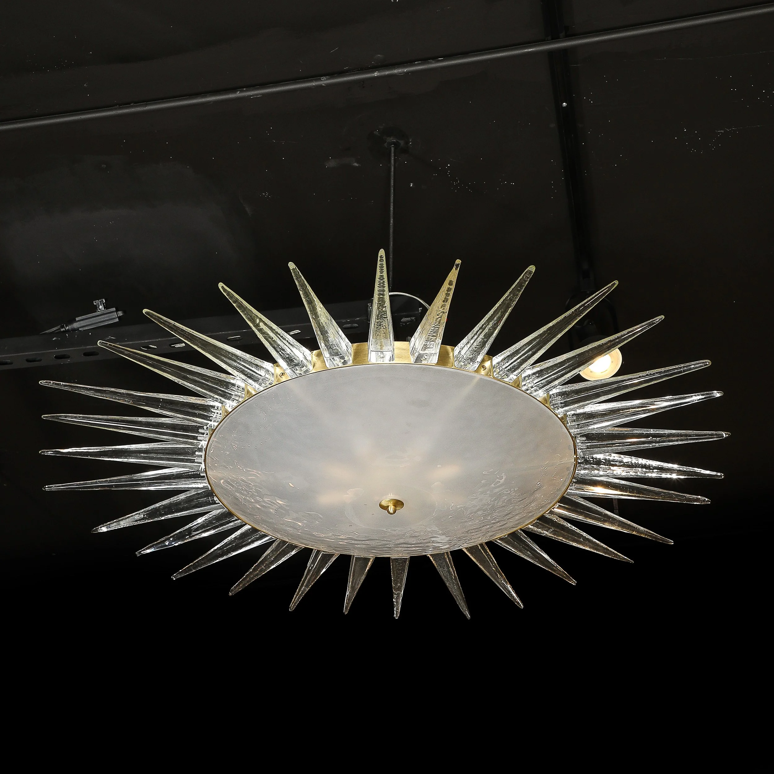 Modernist Brass Fitted Hand-Blown Murano Glass Starburst Spike Form Chandelier — image 8