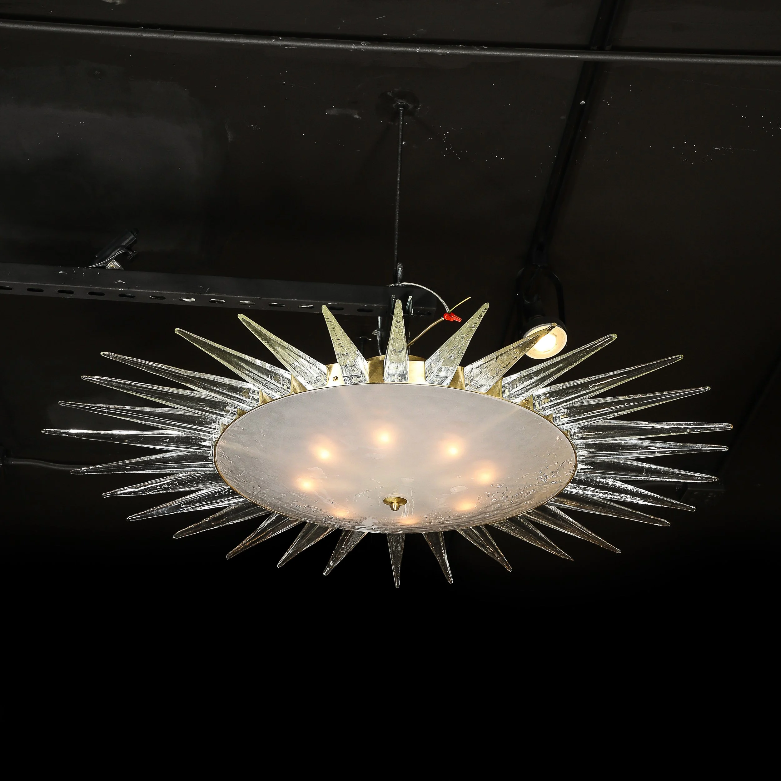Modernist Brass Fitted Hand-Blown Murano Glass Starburst Spike Form Chandelier — image 9