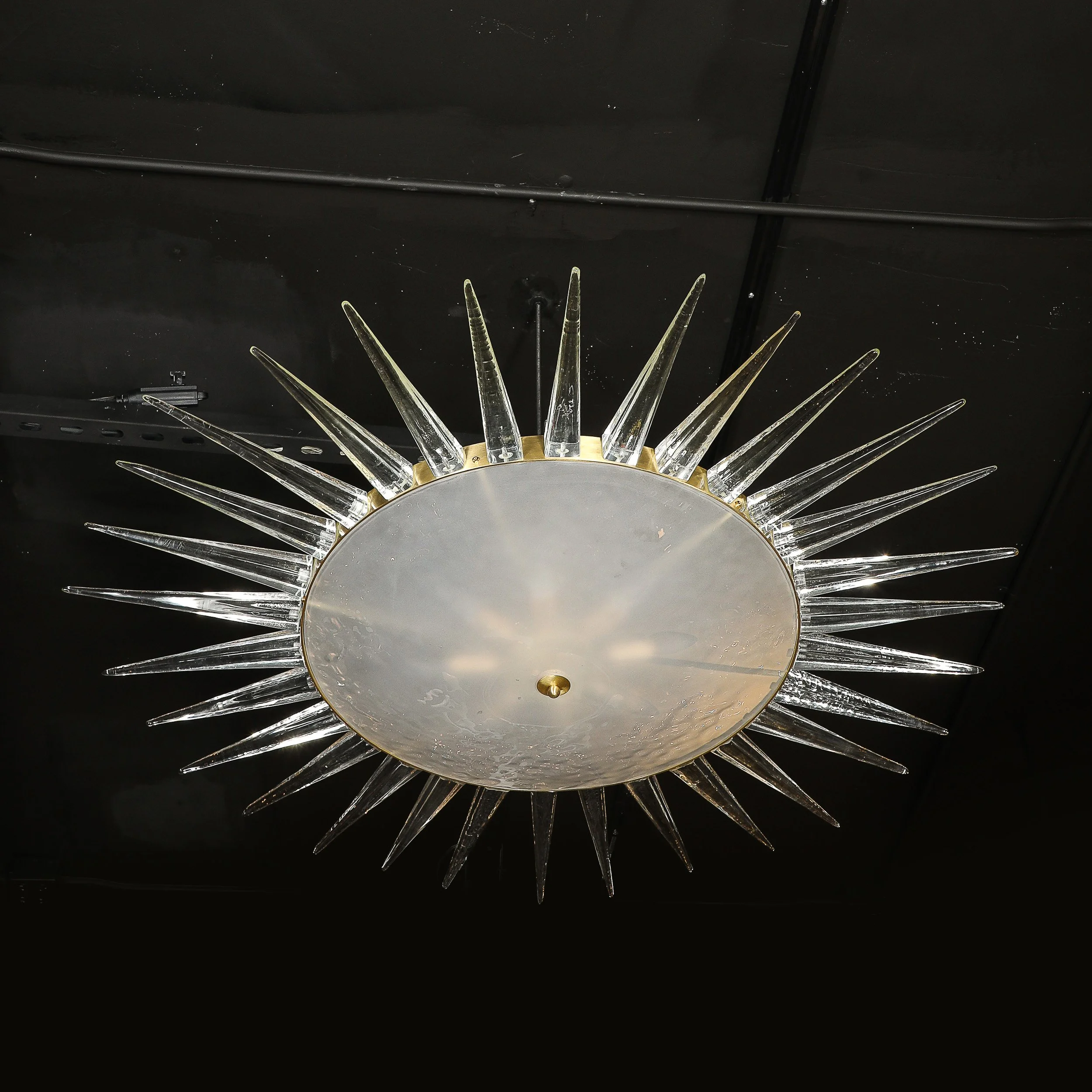 Modernist Brass Fitted Hand-Blown Murano Glass Starburst Spike Form Chandelier — image 10