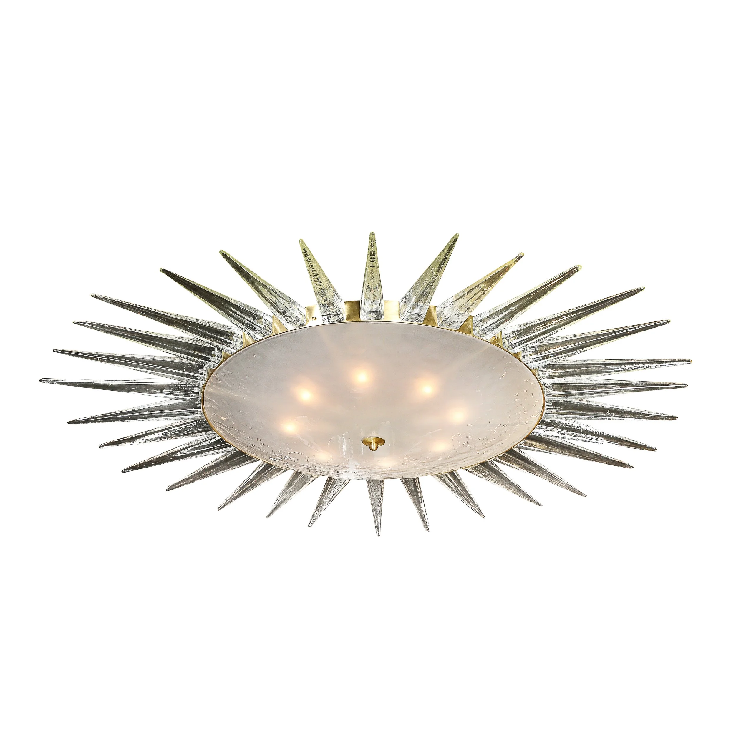 Modernist Brass Fitted Hand-Blown Murano Glass Starburst Spike Form Chandelier — image 11