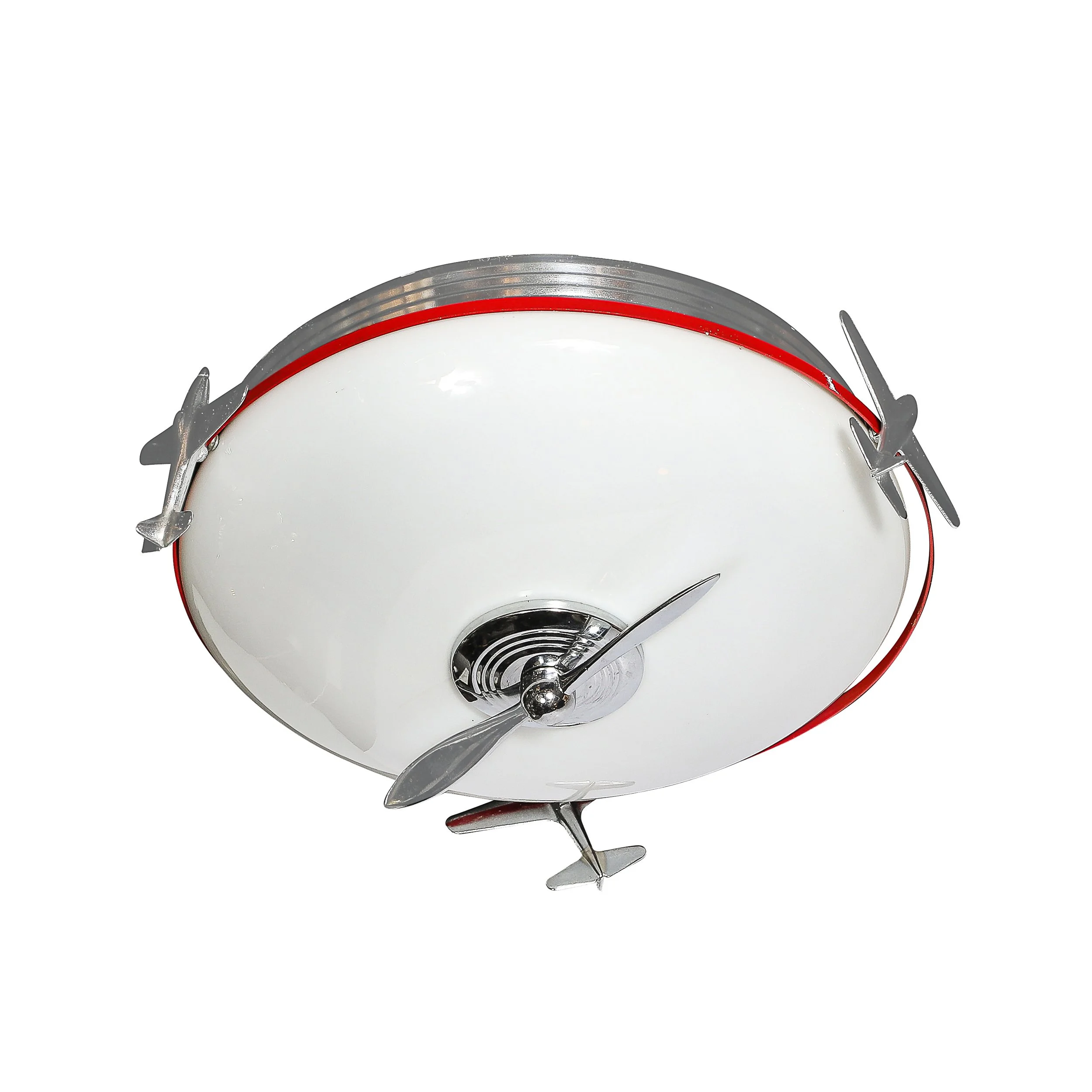 Art Deco Machine Age Milk Glass & Chrome Airplane Flush Mount — image 1
