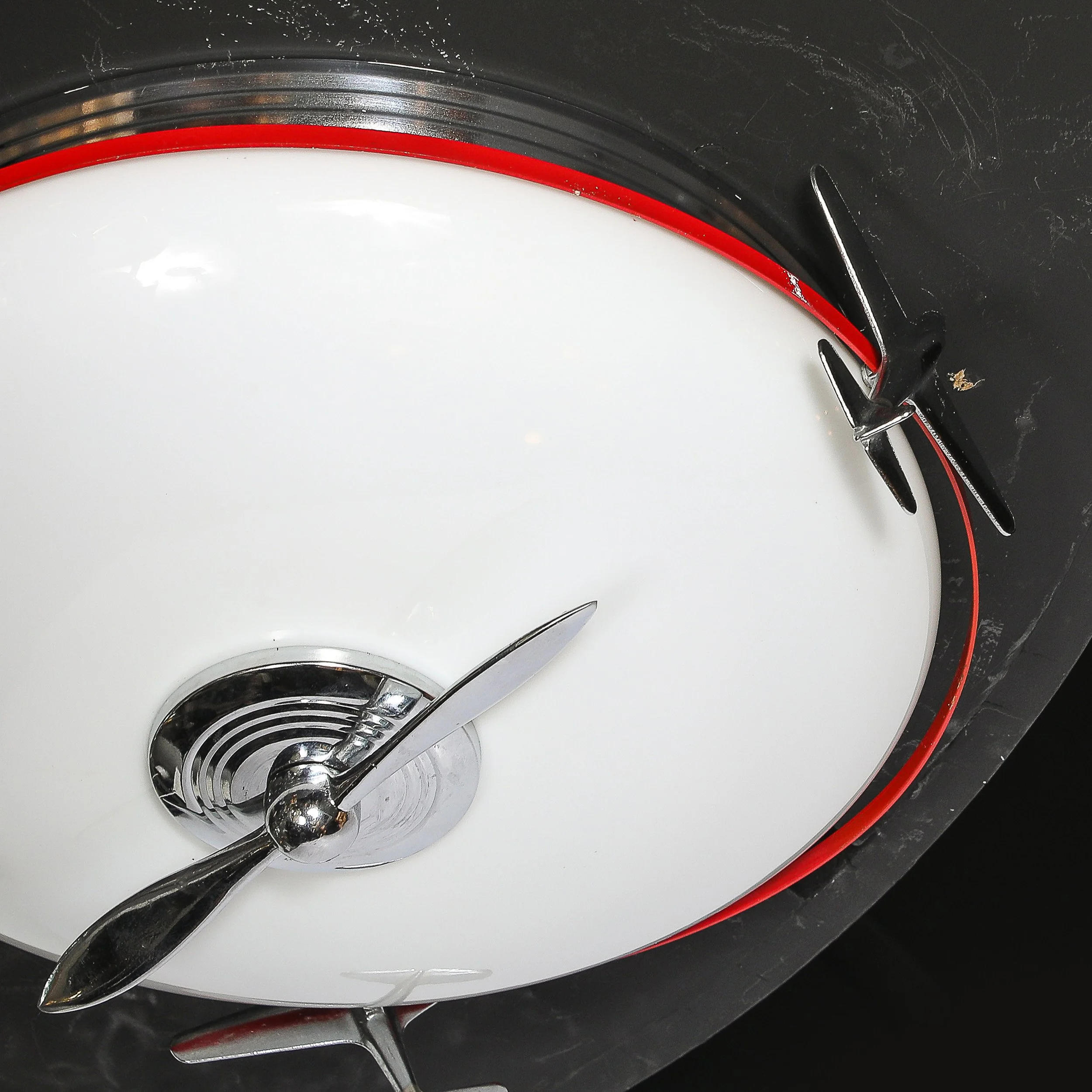 Art Deco Machine Age Milk Glass & Chrome Airplane Flush Mount — image 5