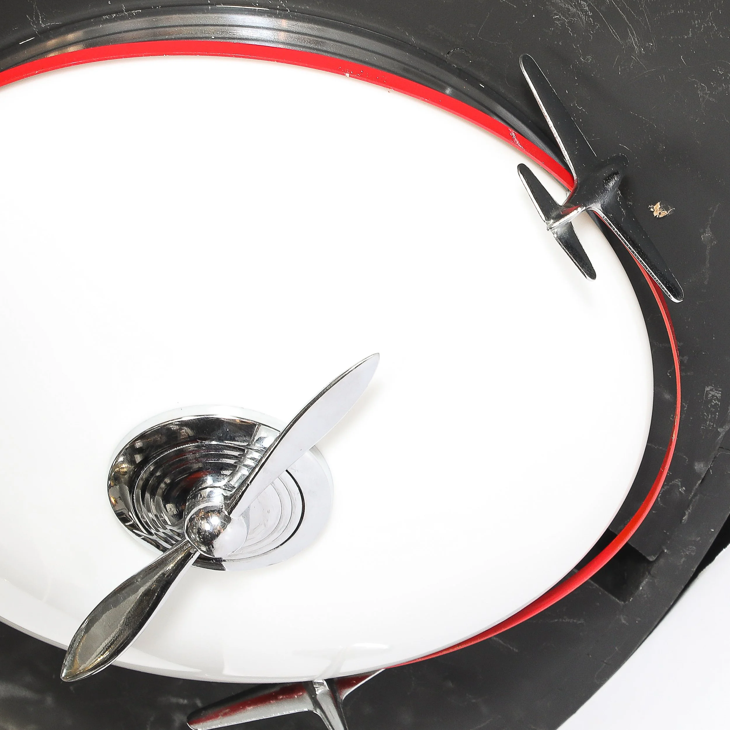 Art Deco Machine Age Milk Glass & Chrome Airplane Flush Mount — image 9