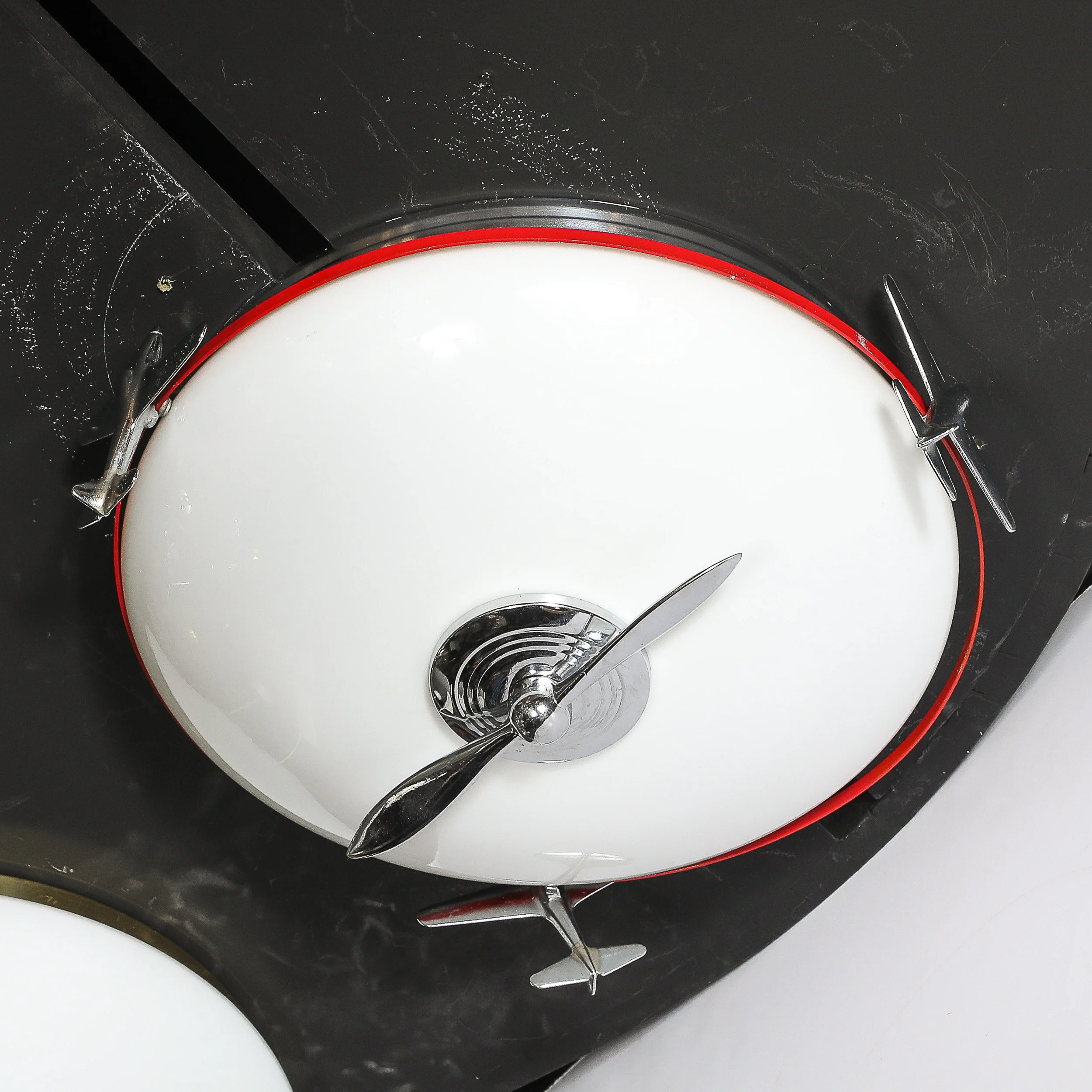 Art Deco Machine Age Milk Glass & Chrome Airplane Flush Mount — image 10