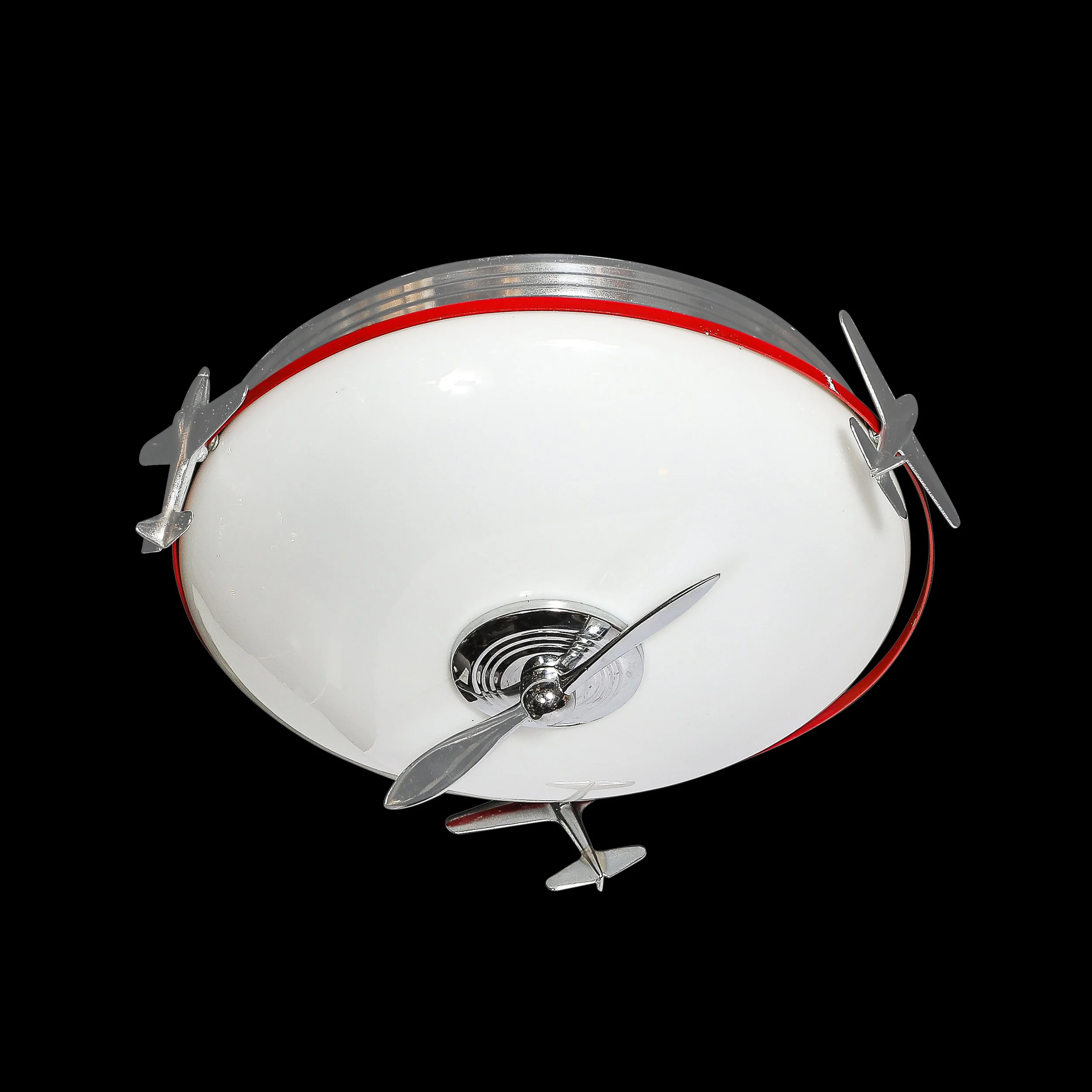 Art Deco Machine Age Milk Glass & Chrome Airplane Flush Mount — image 11
