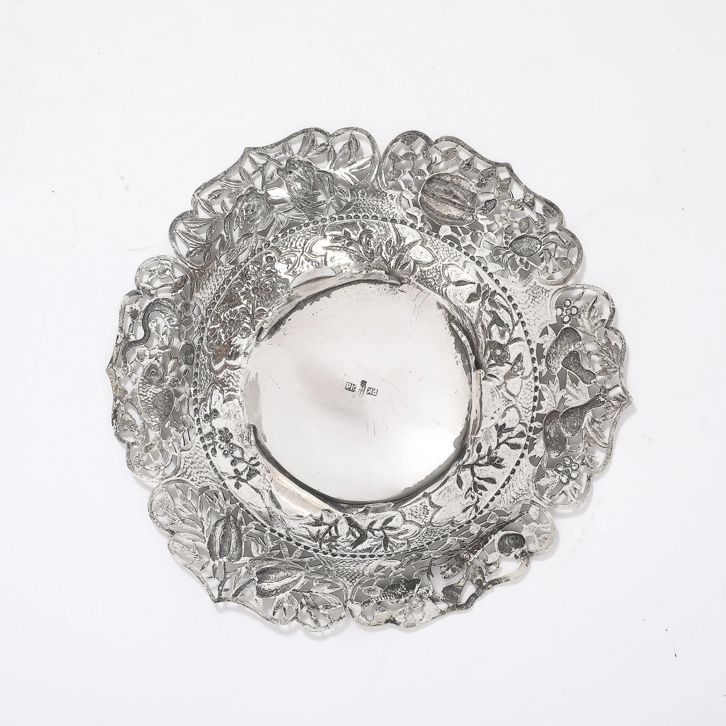 Aesthetic Movement Sterling Repouse Flora & Fauna Dish signed Pau Kuang — image 4