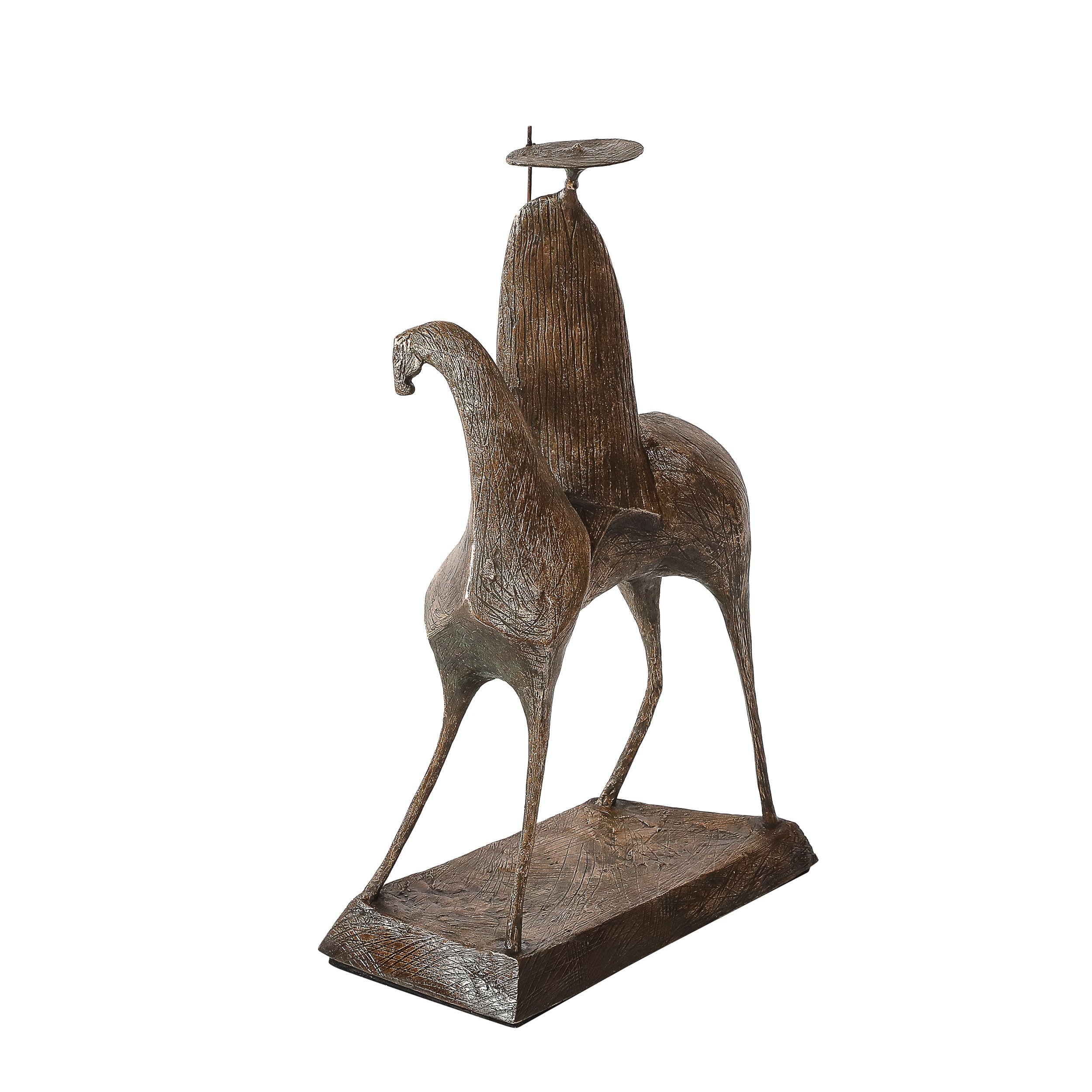 Mid-Century Bronze Signed Gloria Ellies Stylized Horseman Sculpture Edition 4/6 — image 1