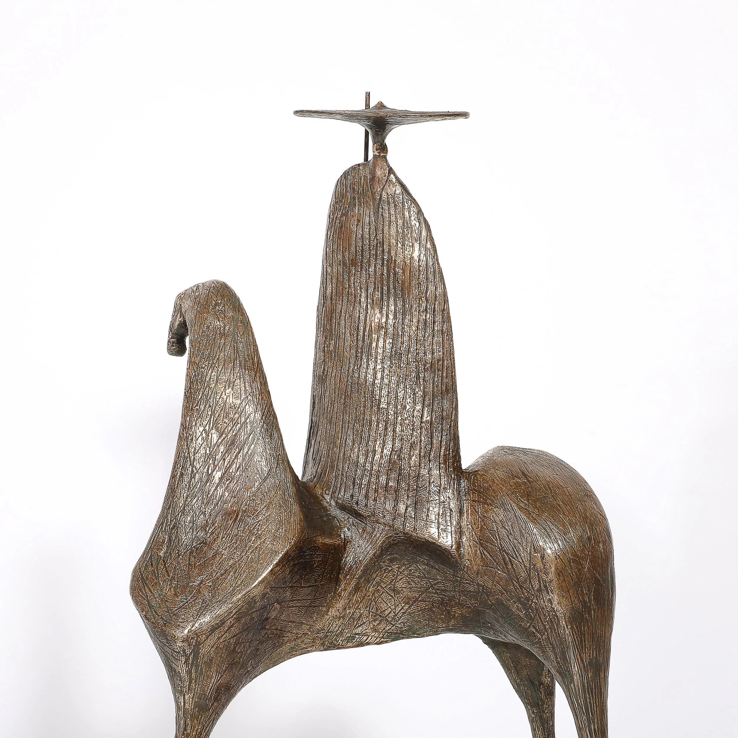 Mid-Century Bronze Signed Gloria Ellies Stylized Horseman Sculpture Edition 4/6 — image 2