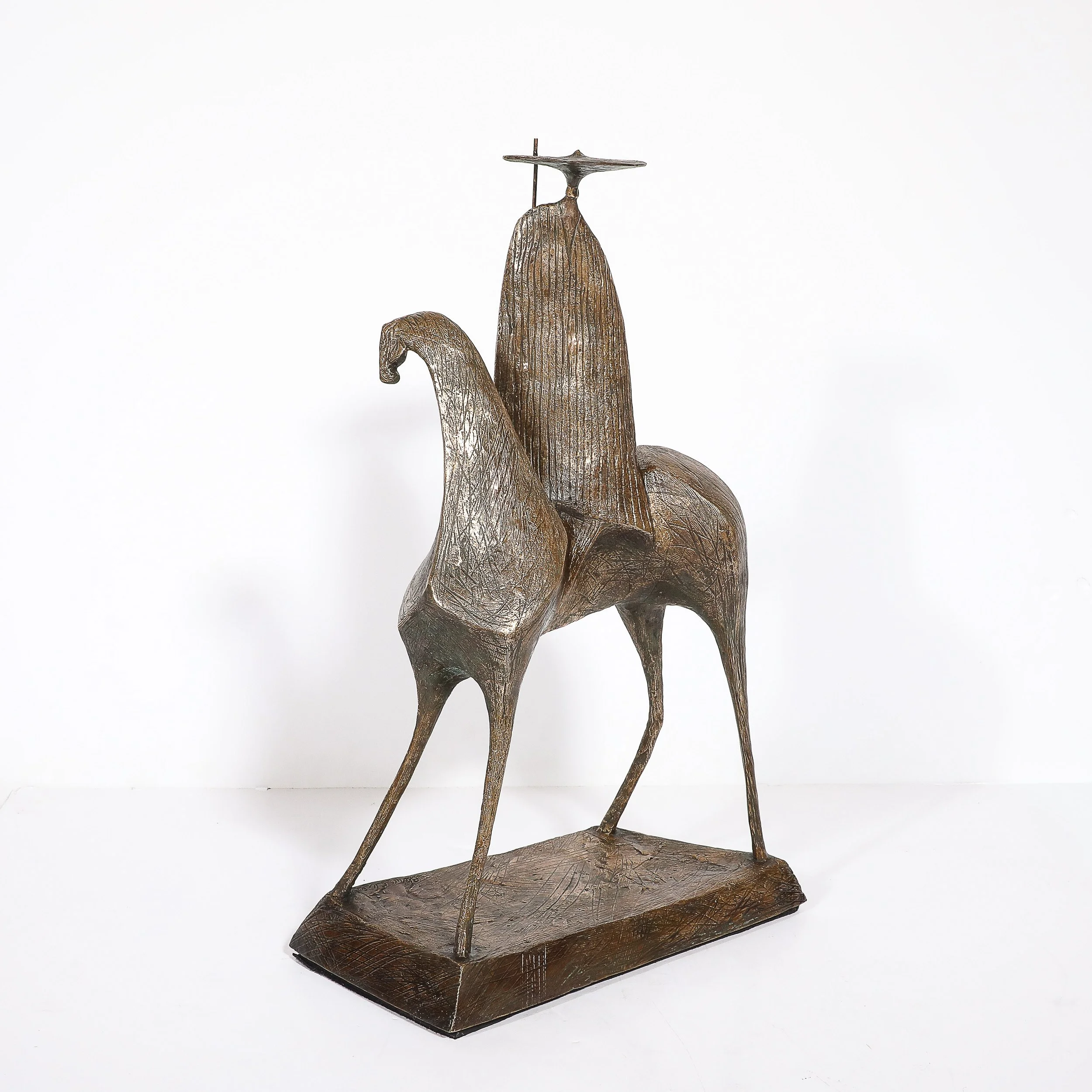 Mid-Century Bronze Signed Gloria Ellies Stylized Horseman Sculpture Edition 4/6 — image 4
