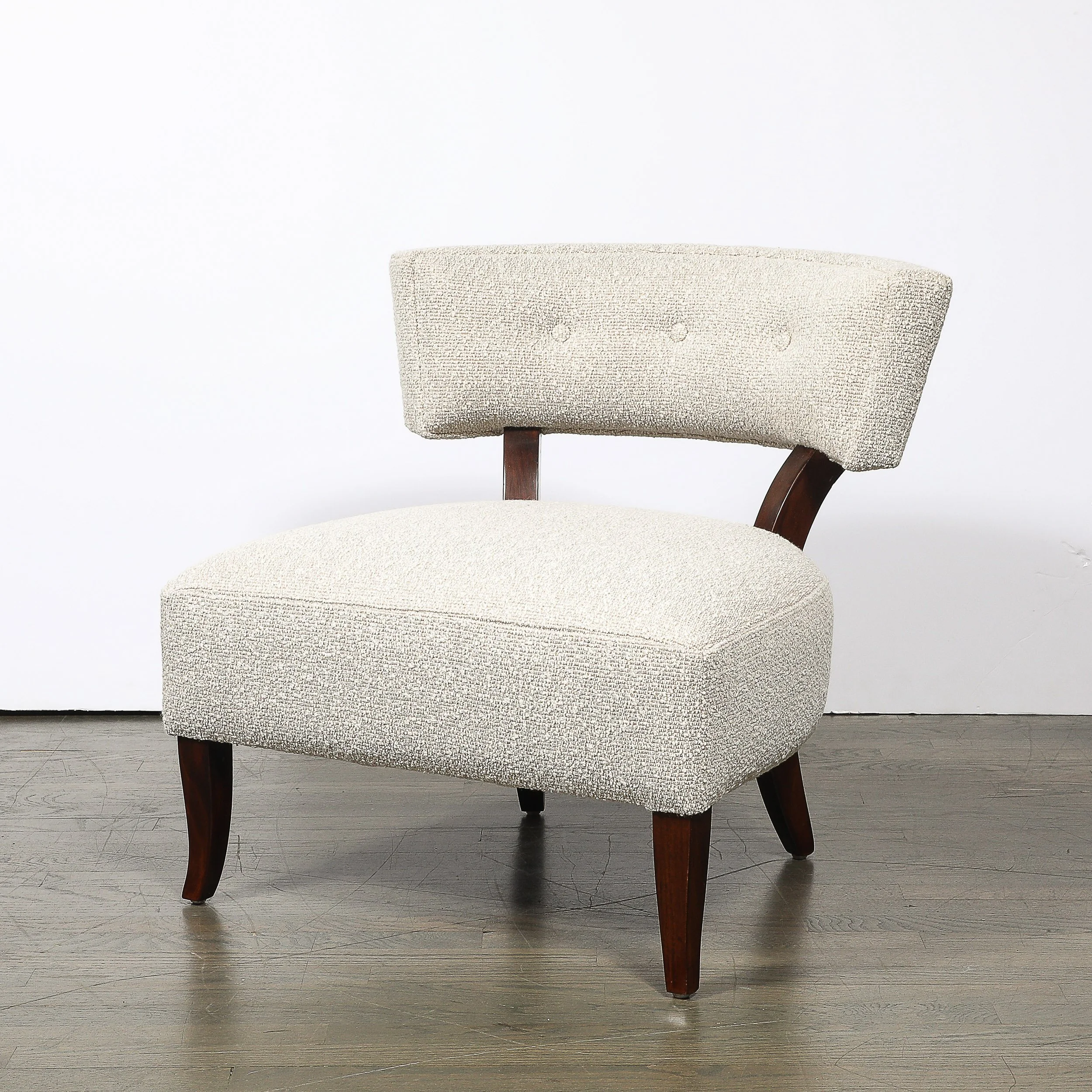 Pair of Mid-Century Curved Slipper Chairs w/ Bouclé Upholstery by Billy Haines — image 4