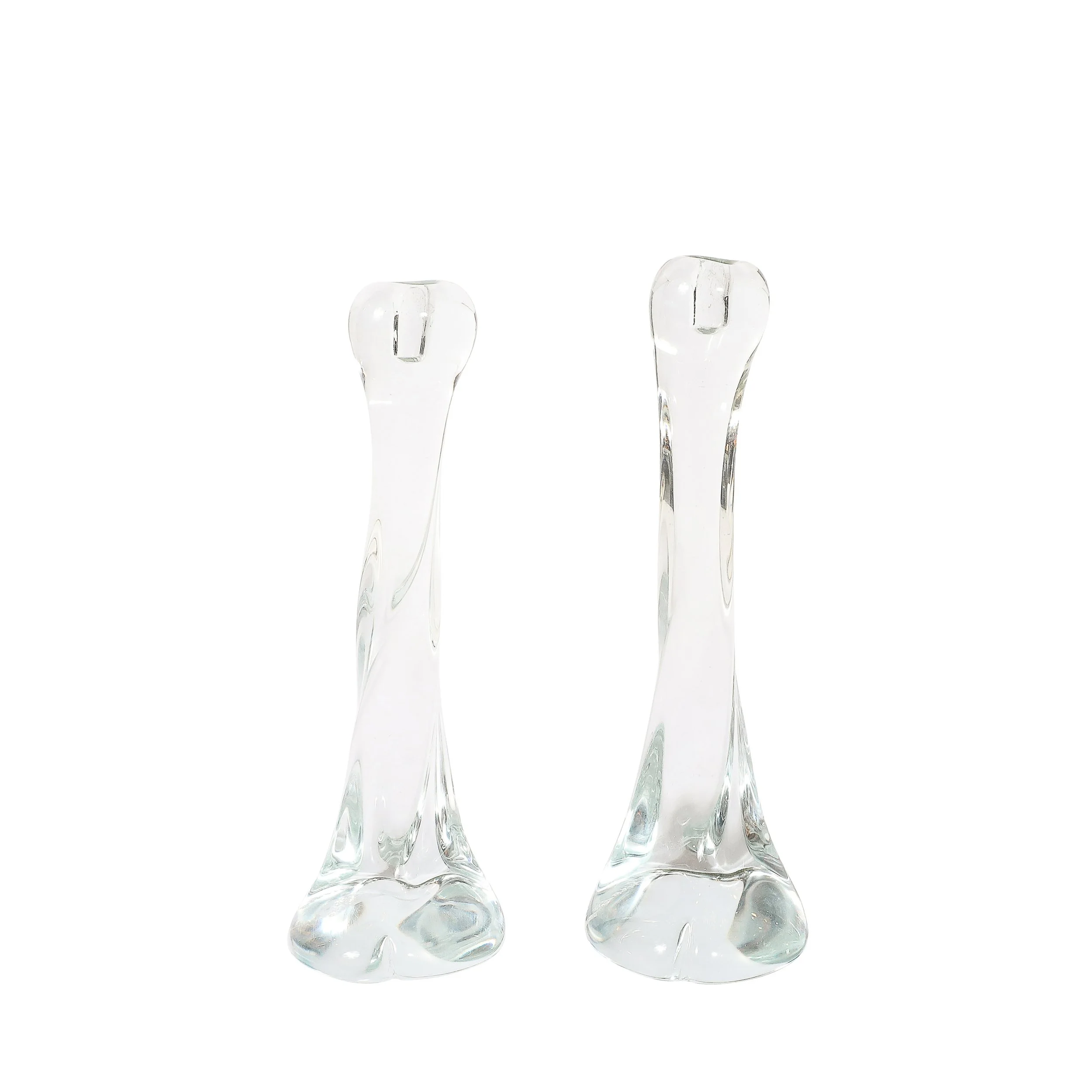 Pair of Signed Renato Anatra Transparent Sculptural Murano Glass Candlesticks — image 1