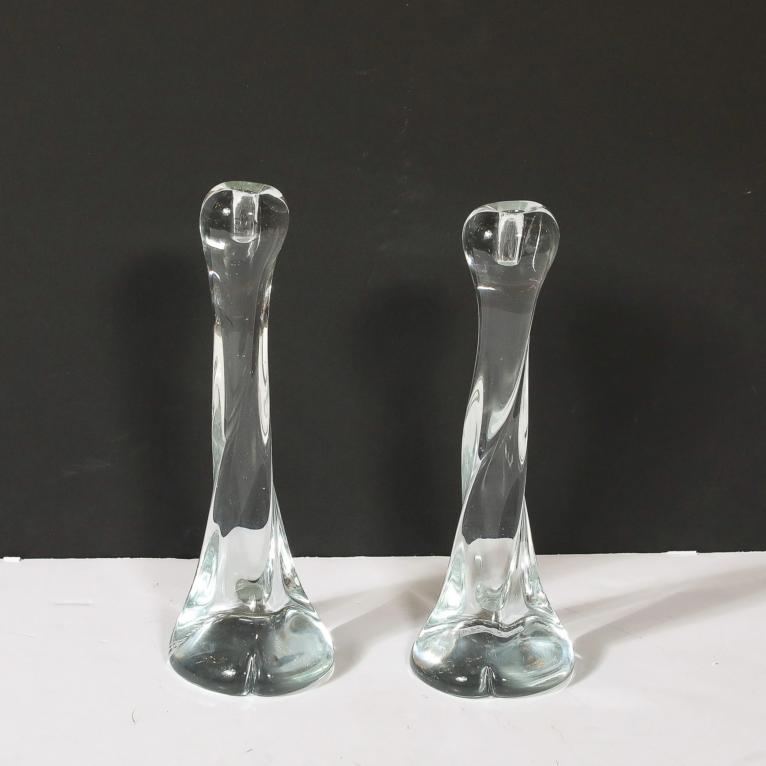 Pair of Signed Renato Anatra Transparent Sculptural Murano Glass Candlesticks — image 2