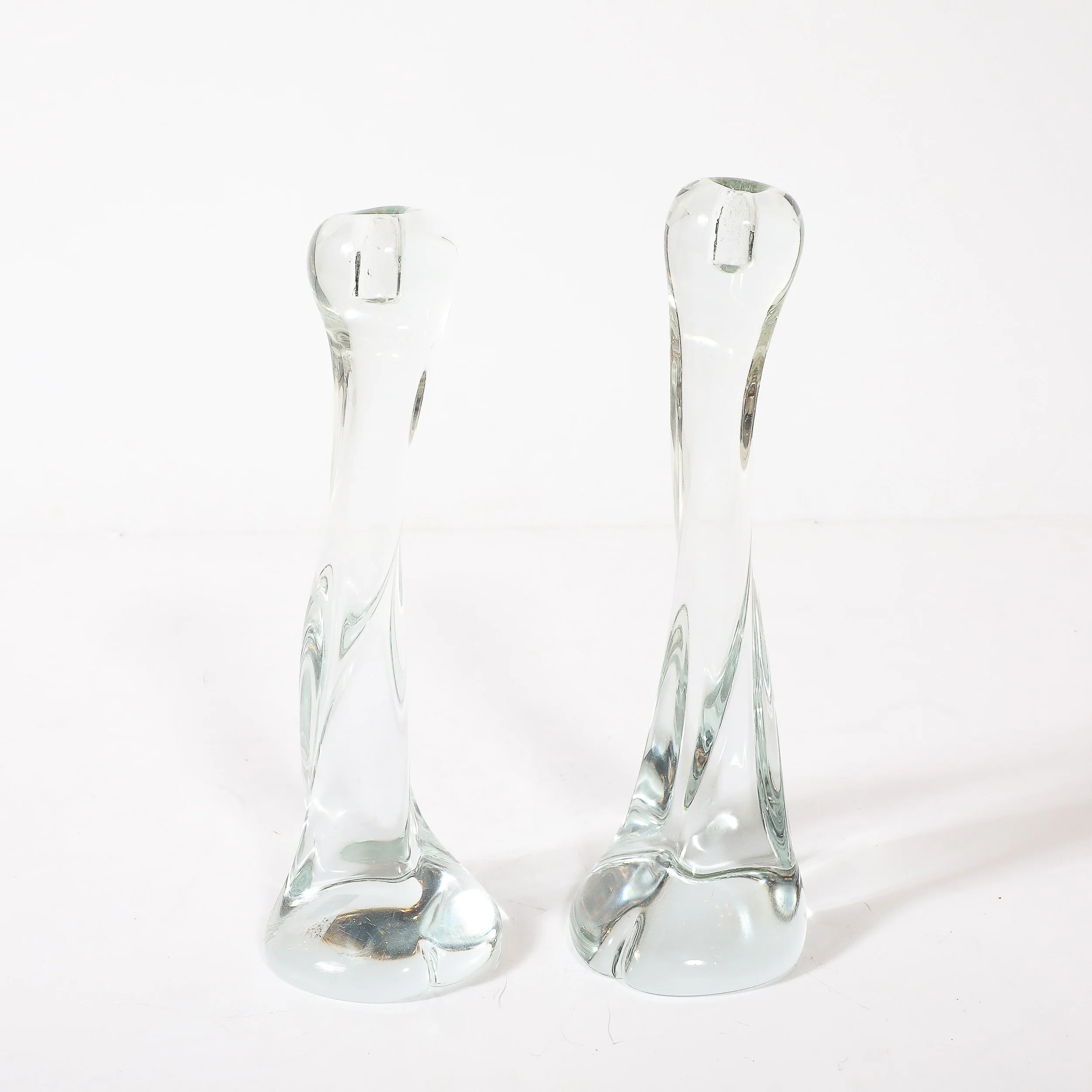 Pair of Signed Renato Anatra Transparent Sculptural Murano Glass Candlesticks — image 4