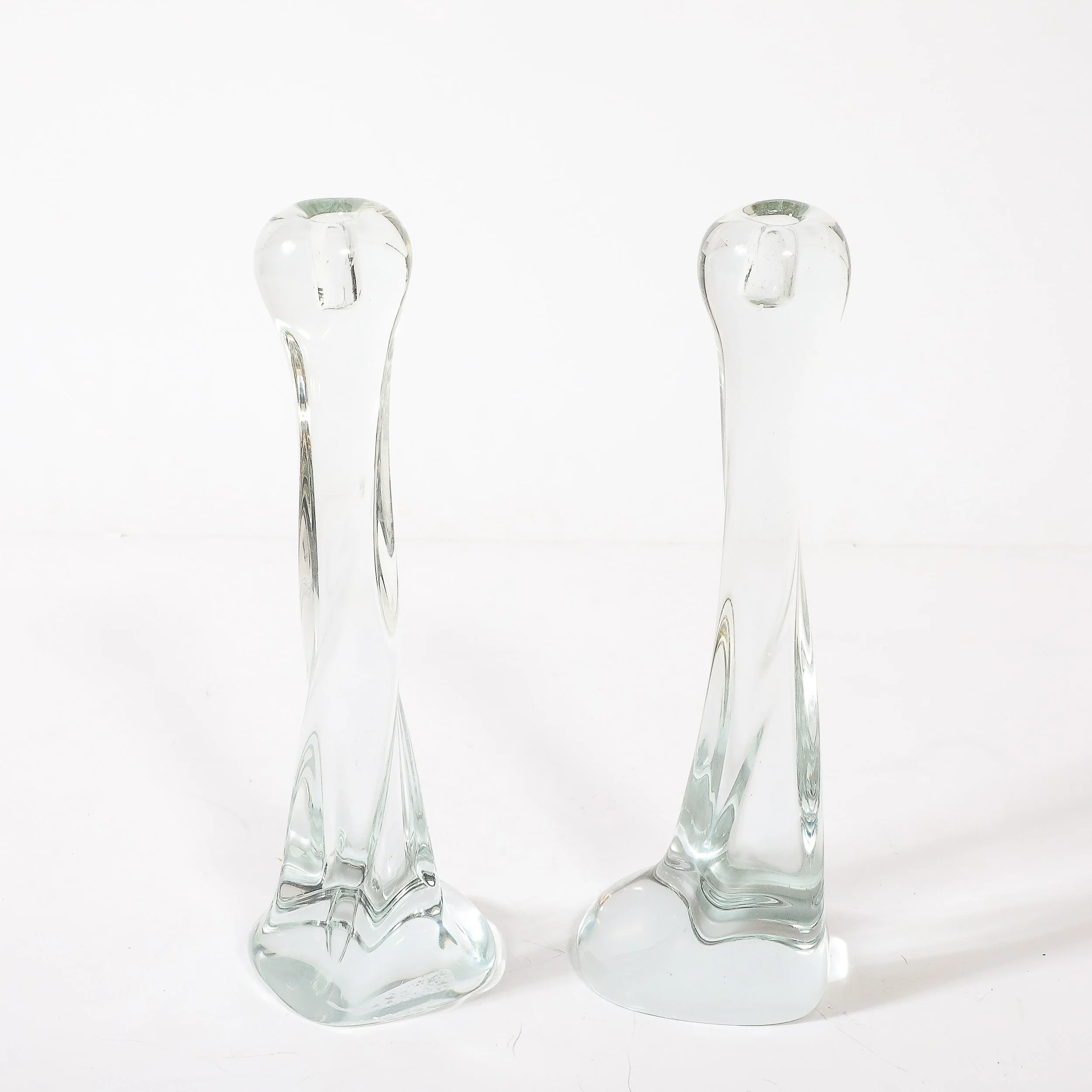 Pair of Signed Renato Anatra Transparent Sculptural Murano Glass Candlesticks — image 5