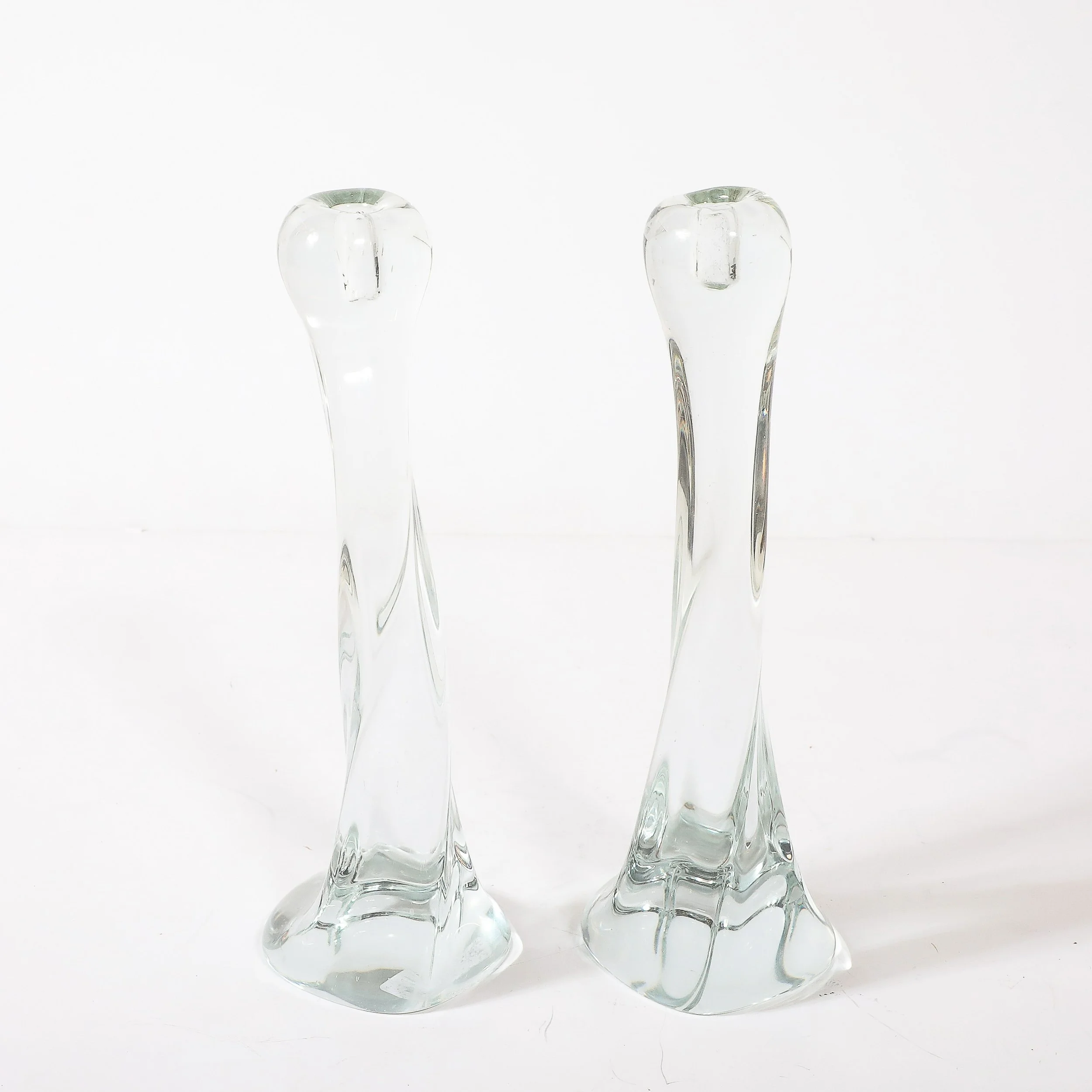 Pair of Signed Renato Anatra Transparent Sculptural Murano Glass Candlesticks — image 6