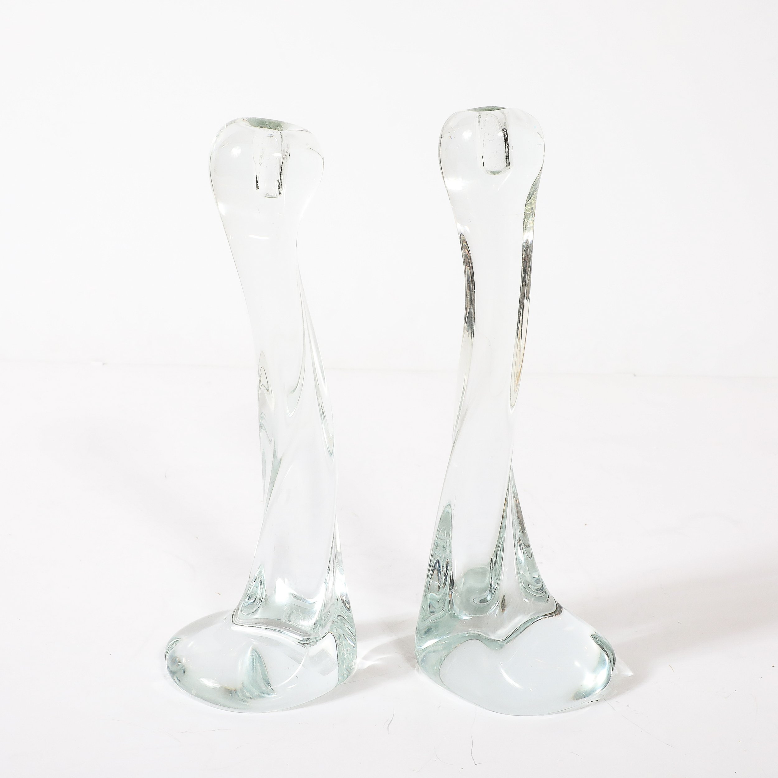 Pair of Signed Renato Anatra Transparent Sculptural Murano Glass Candlesticks — image 7