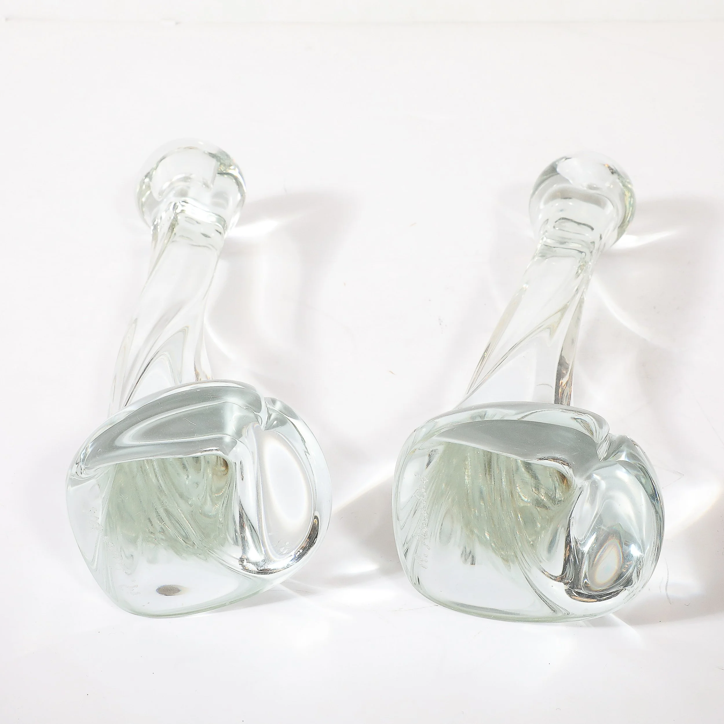 Pair of Signed Renato Anatra Transparent Sculptural Murano Glass Candlesticks — image 8