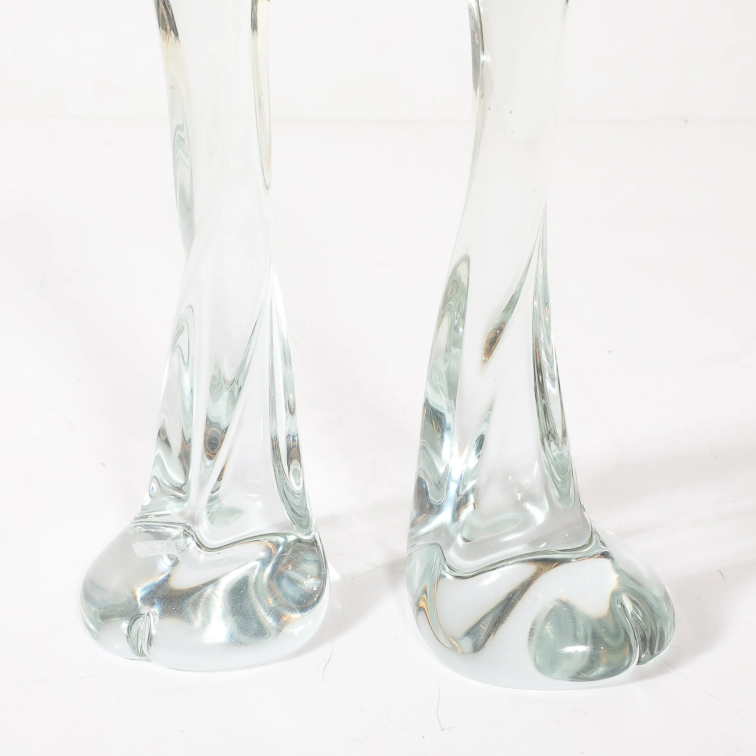 Pair of Signed Renato Anatra Transparent Sculptural Murano Glass Candlesticks — image 9
