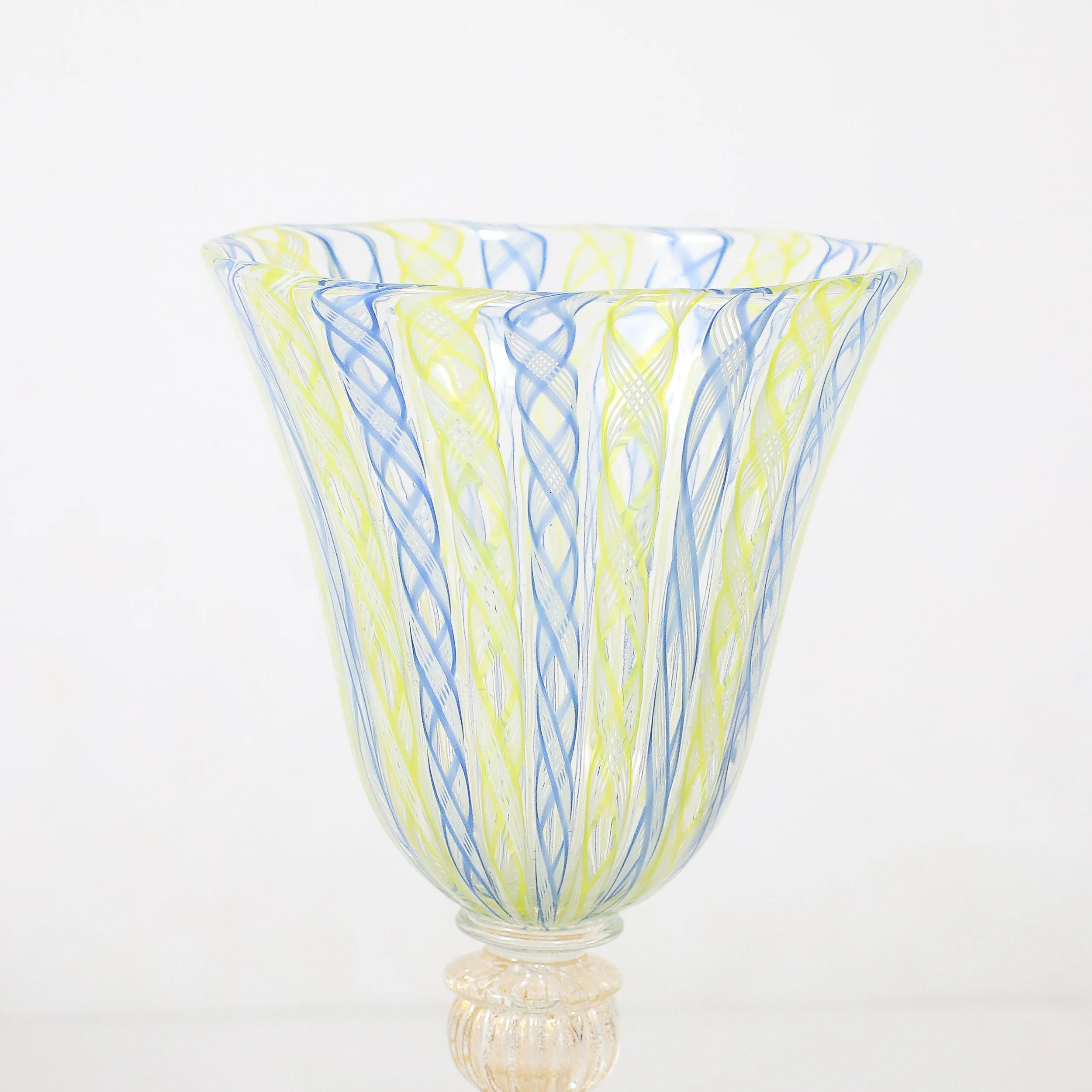 Set of 8 Hand-Blown Murano Latticino Blue & Chartreuse Wine Glasses W/ 24K Gold — image 11