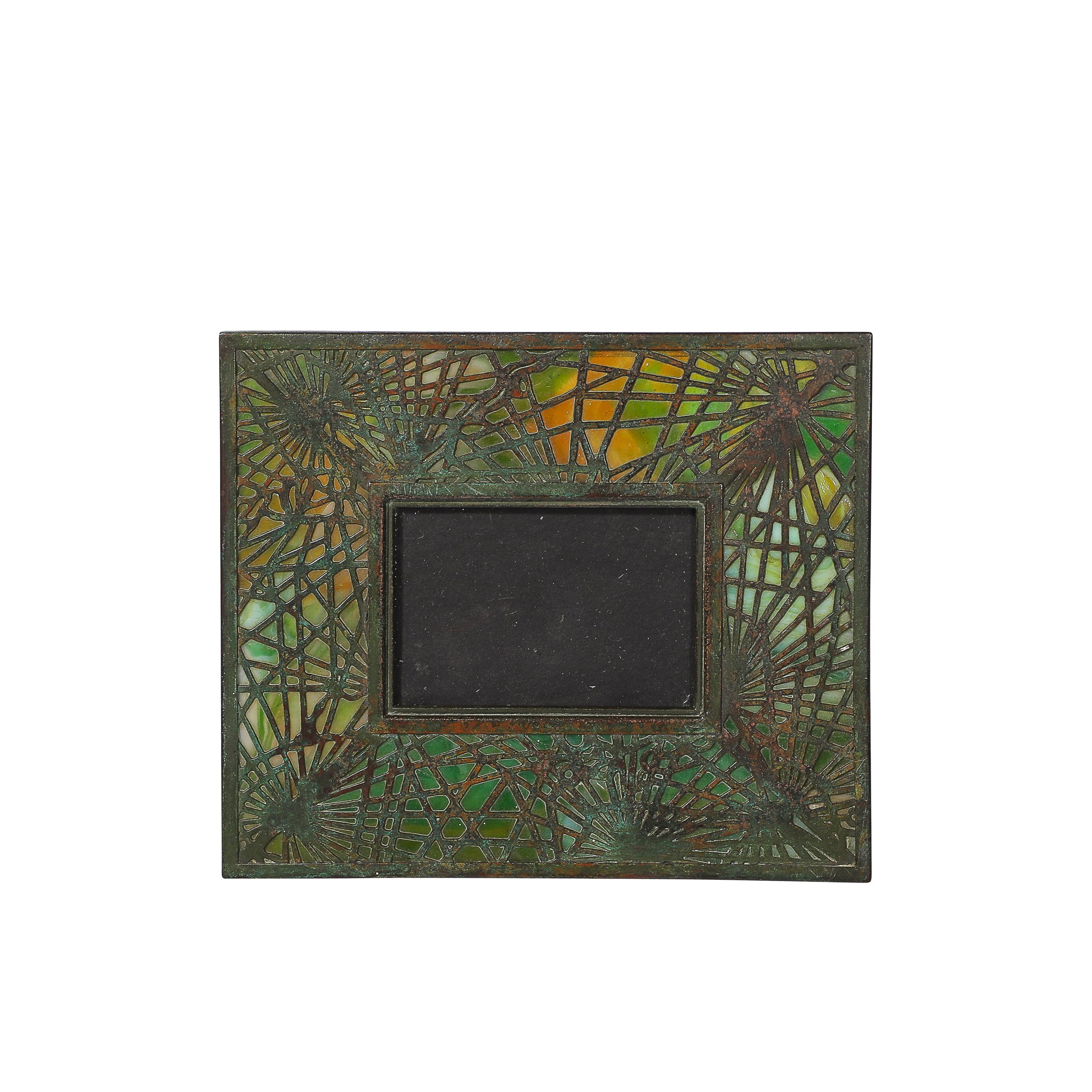 Tiffany Studios Bronze & Favrile Slag Glass Pine Needle Pattern Picture Frame — image 1