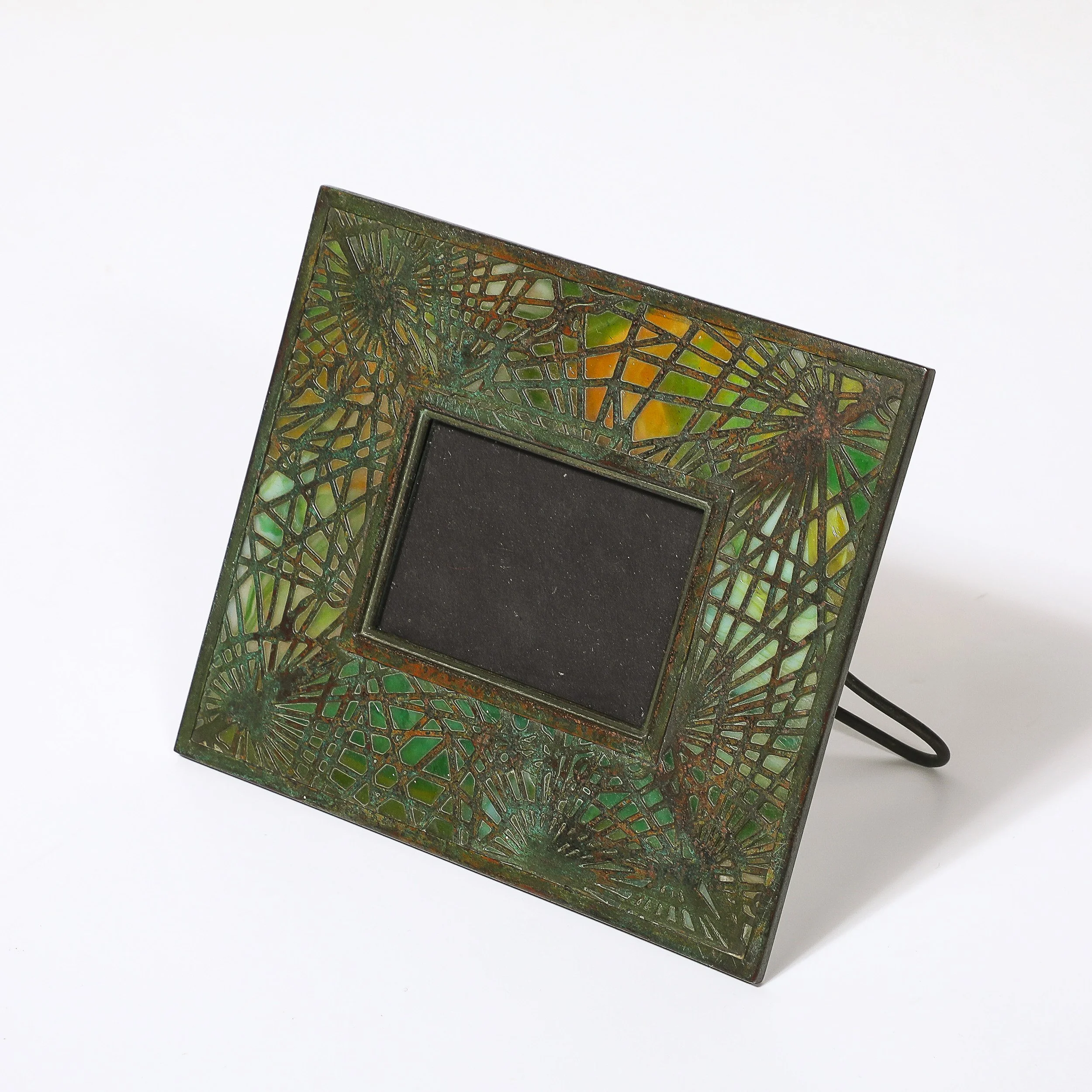 Tiffany Studios Bronze & Favrile Slag Glass Pine Needle Pattern Picture Frame — image 2