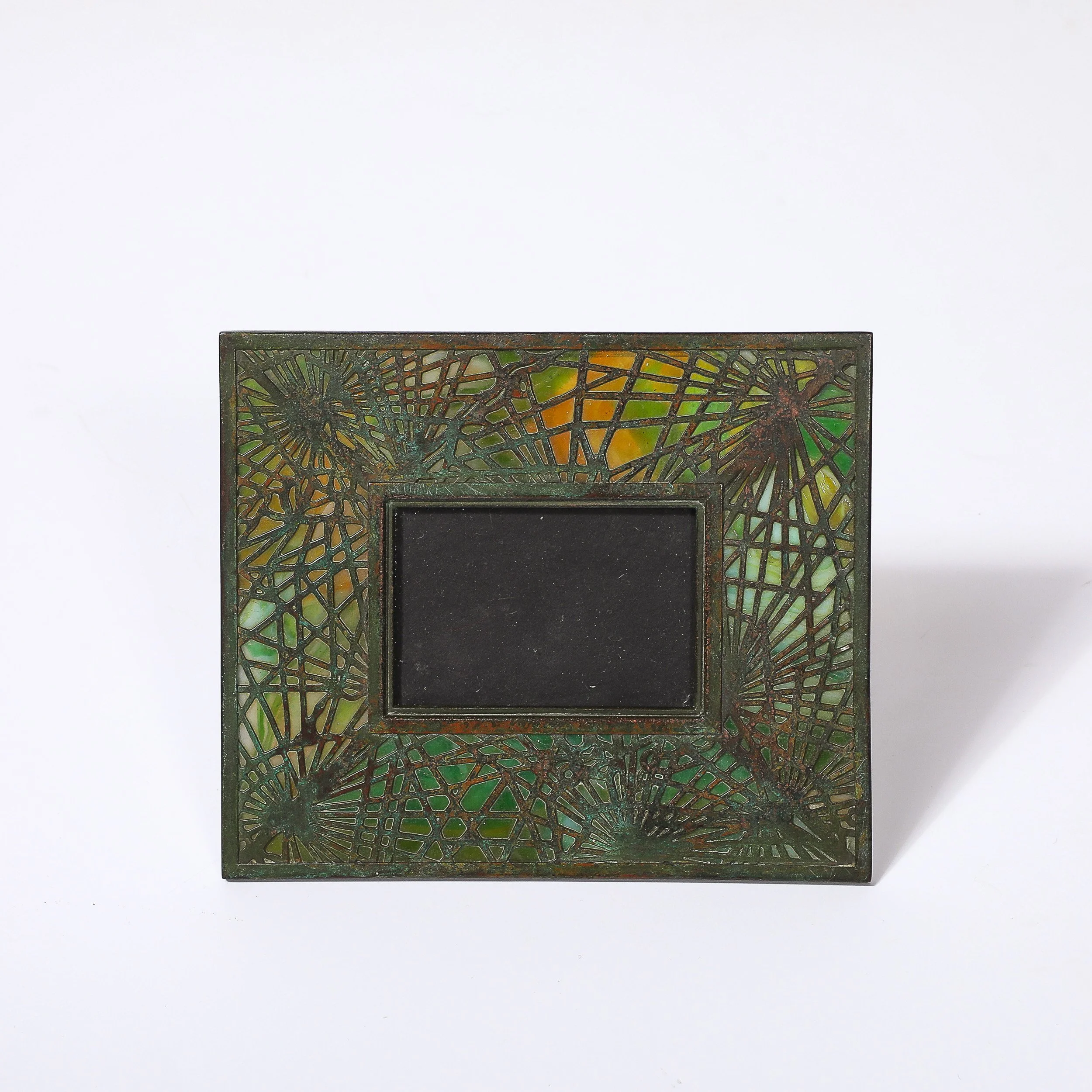 Tiffany Studios Bronze & Favrile Slag Glass Pine Needle Pattern Picture Frame — image 4